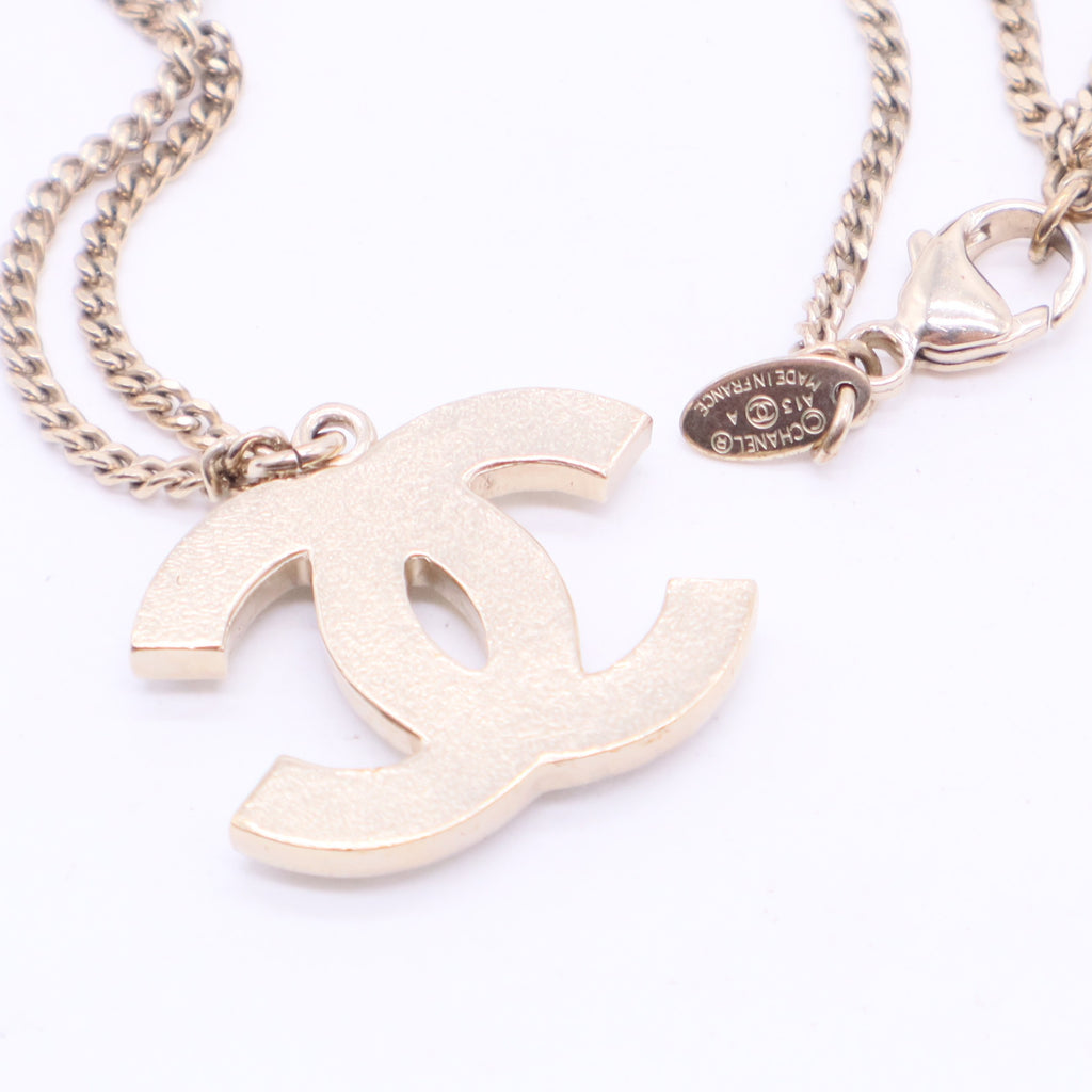 Crystal Pearl CC Pendant Necklace Gold