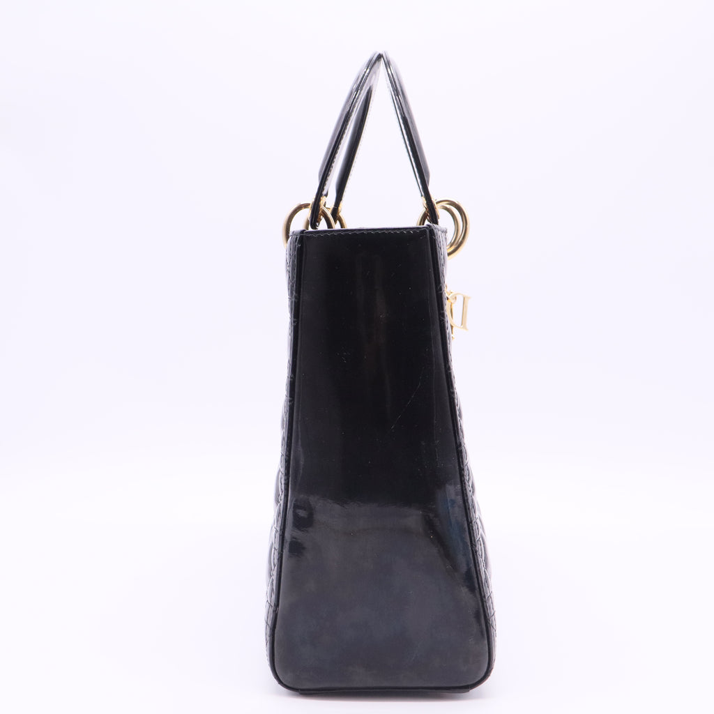 Lady Dior Bag Cannage Quilt Patent Large