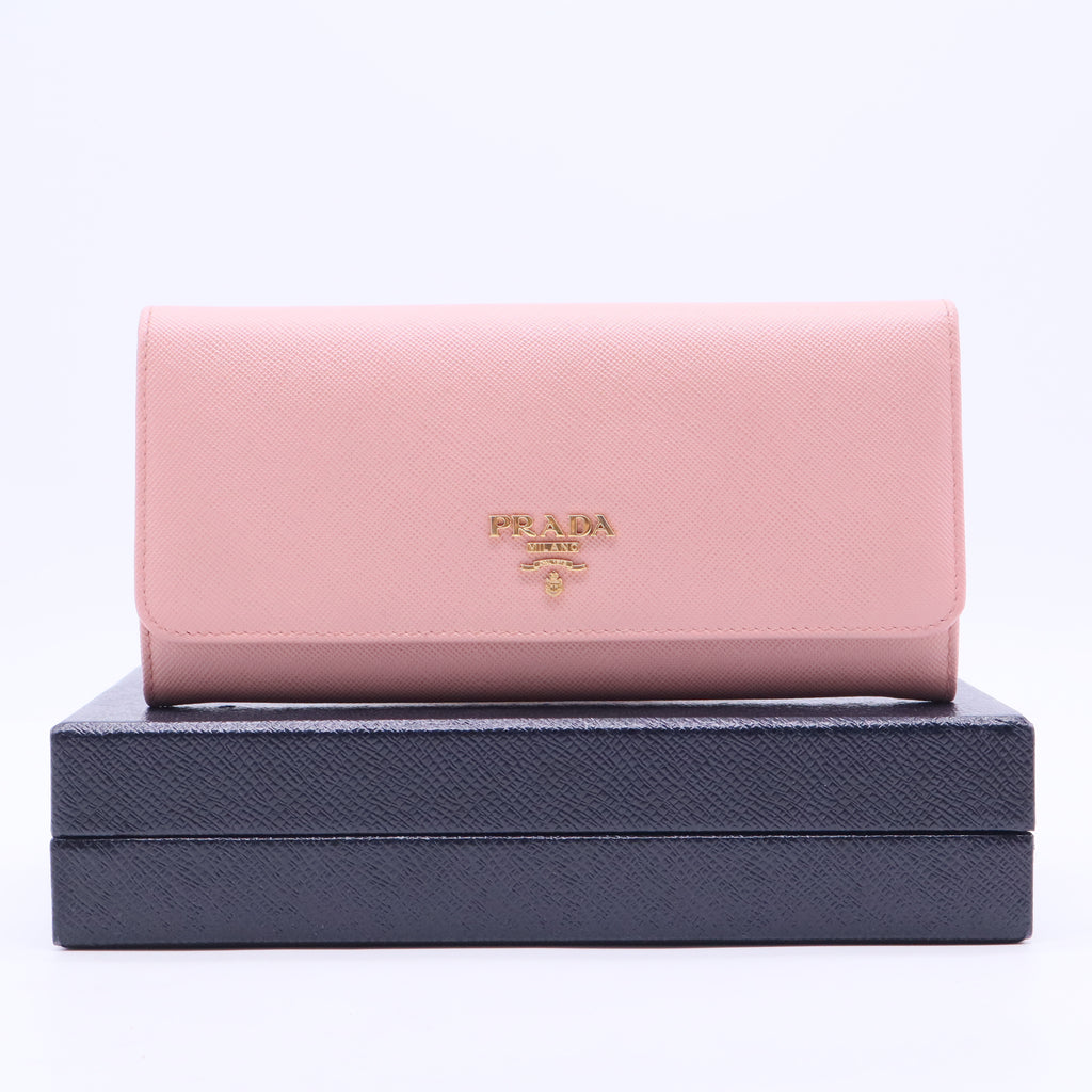 Light Pink Saffiano Leather Logo Flap Continental Wallet