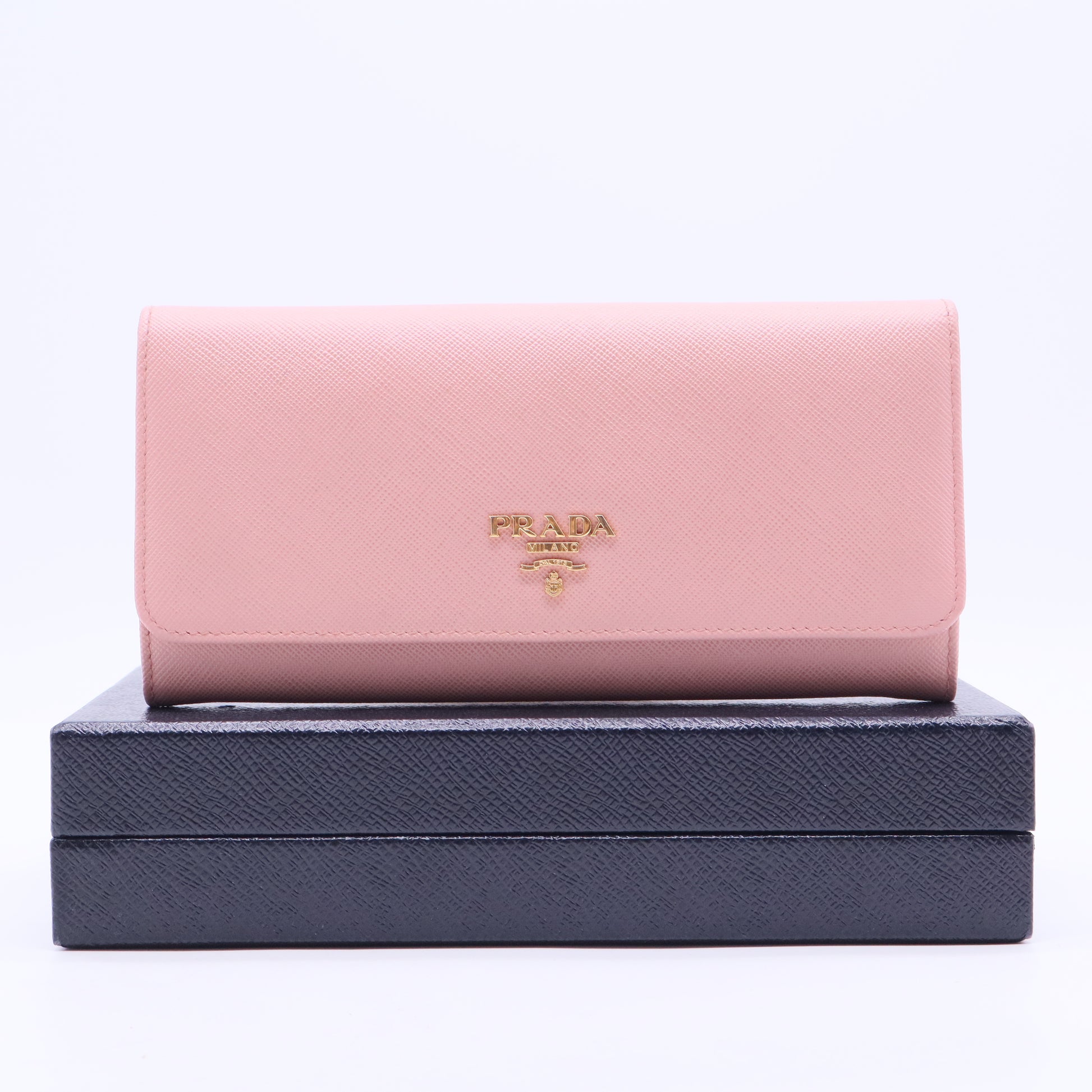 Light Pink Saffiano Leather Logo Flap Continental Wallet