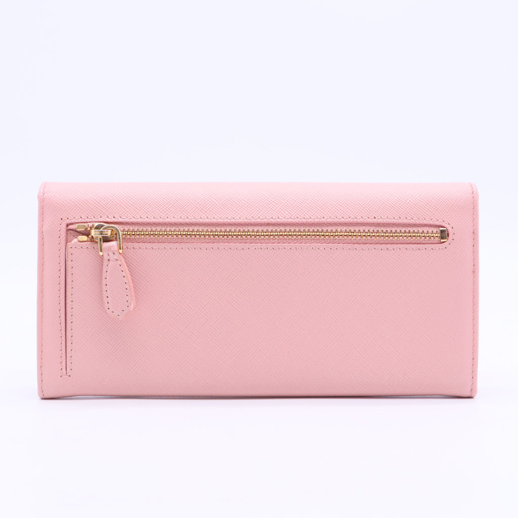 Light Pink Saffiano Leather Logo Flap Continental Wallet