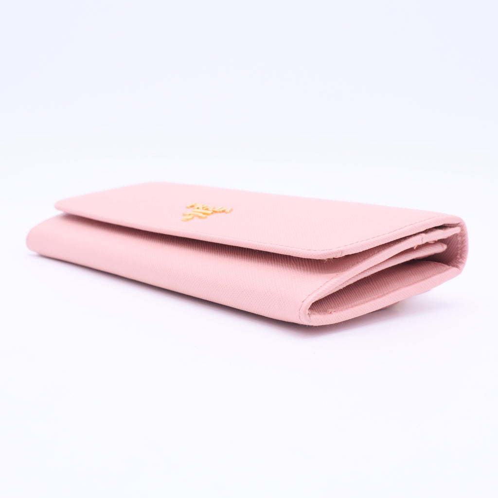 Light Pink Saffiano Leather Logo Flap Continental Wallet