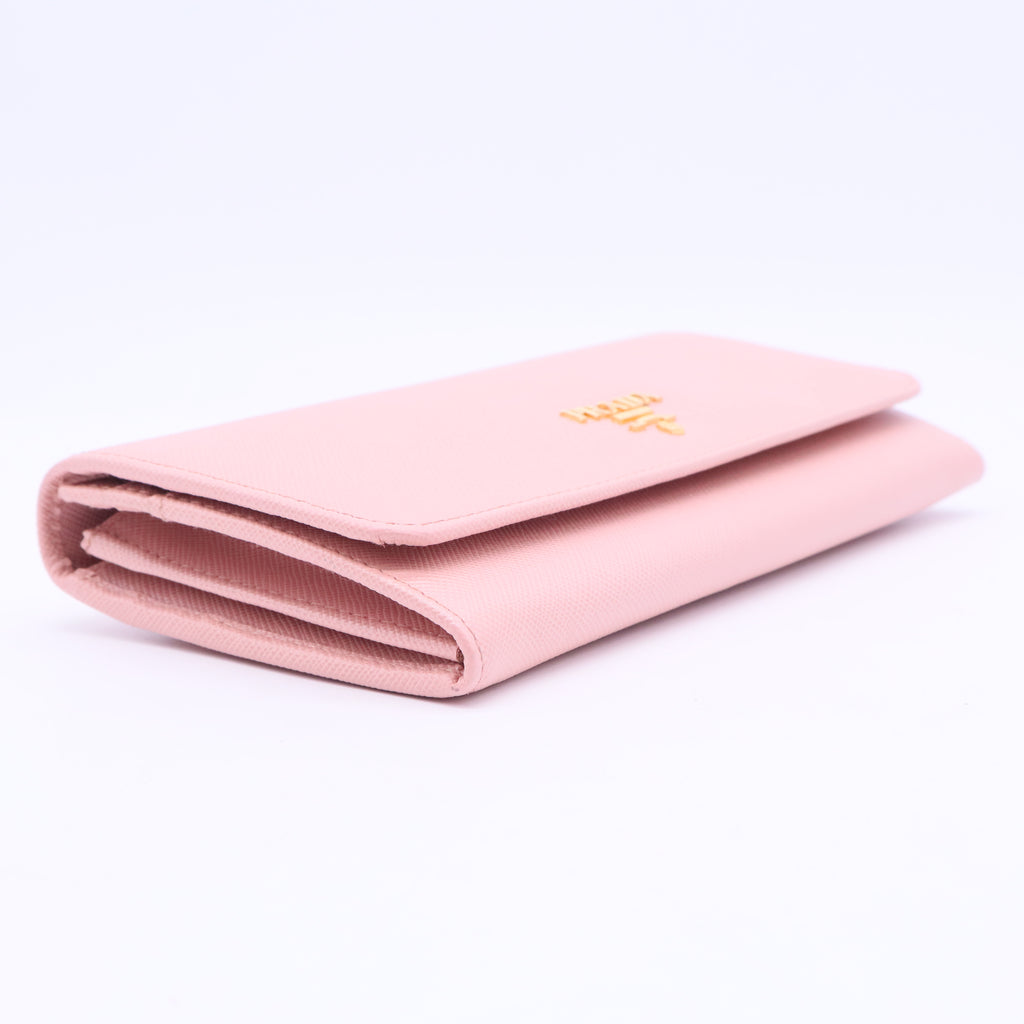 Light Pink Saffiano Leather Logo Flap Continental Wallet