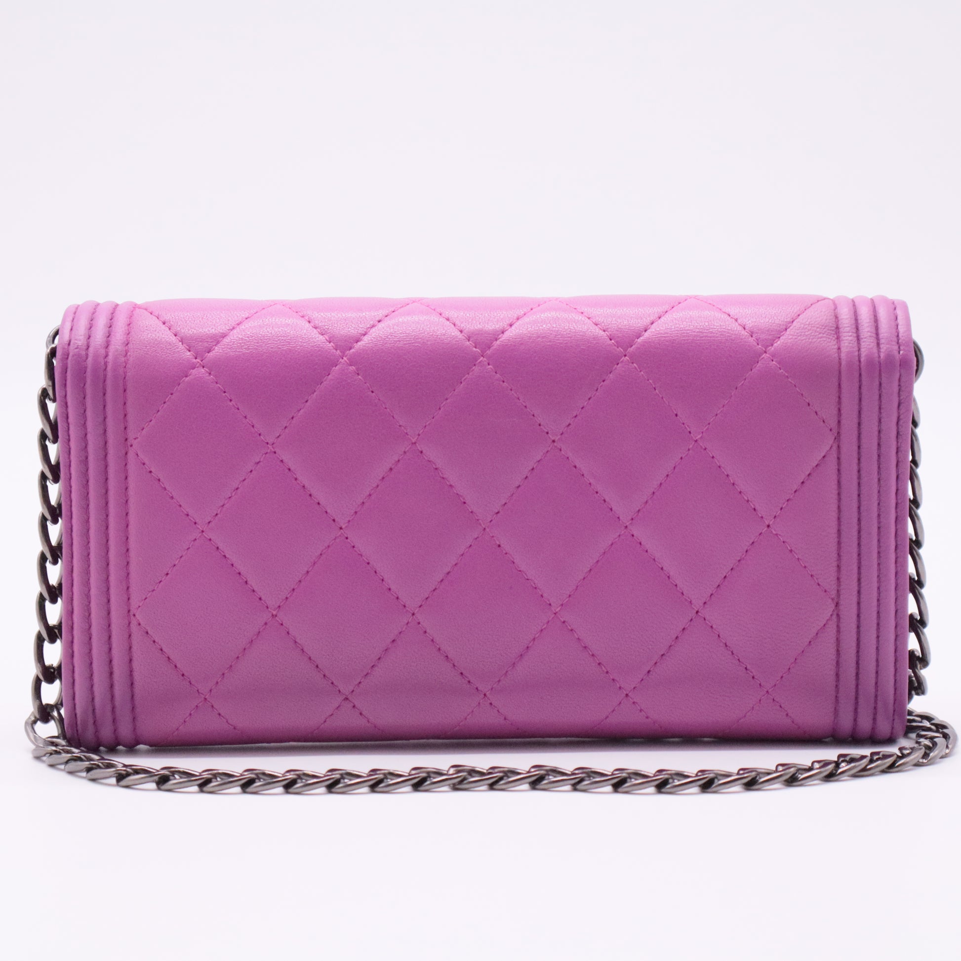 Caviar Quilted Large Boy Gusset Flap Wallet on chain Fuchsia