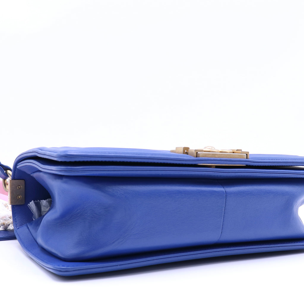 Chanel Chevron Quilted Medium Boy Flap Bag Royal Blue Twins LDJ4302