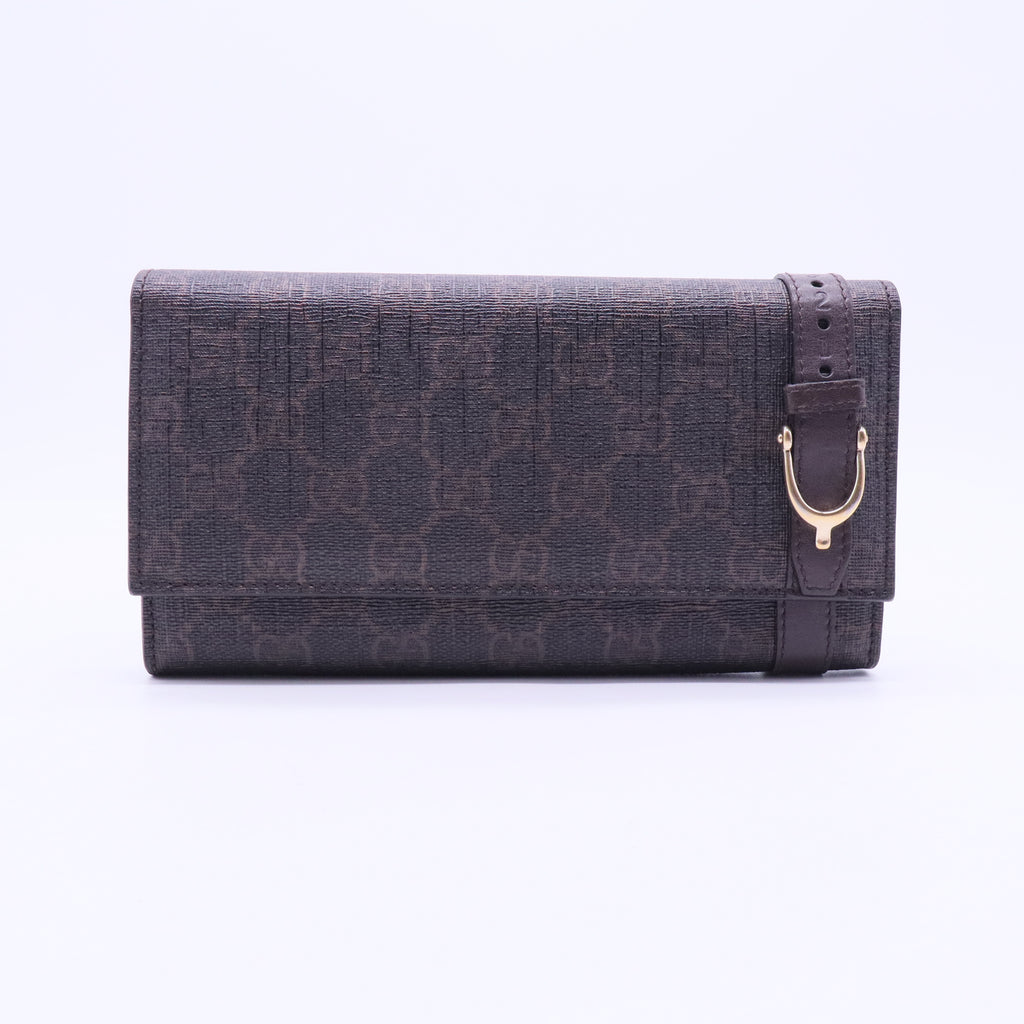 Gucci Dark Brown GG Supreme Canvas Continental Wallet W11086