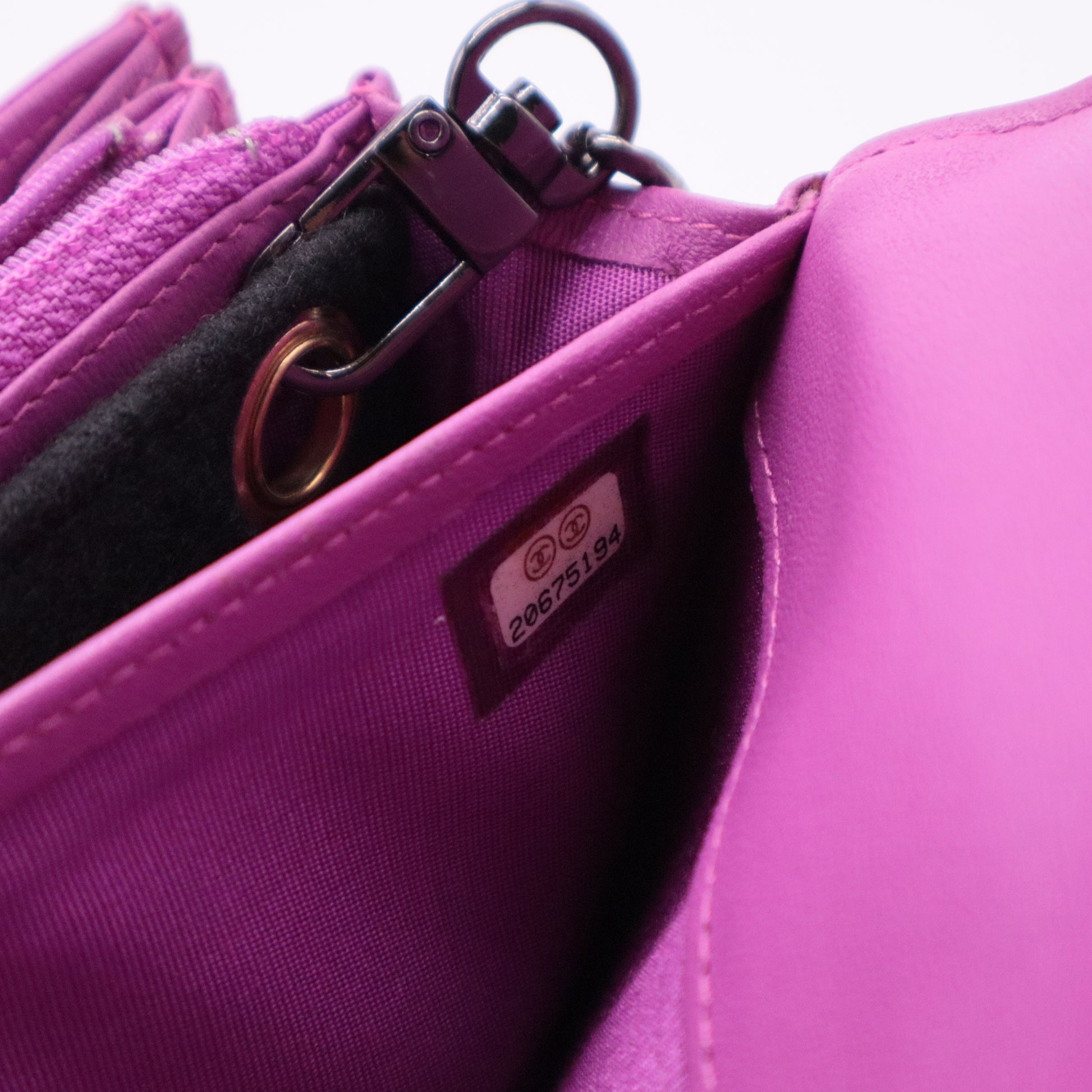 Caviar Quilted Large Boy Gusset Flap Wallet on chain Fuchsia