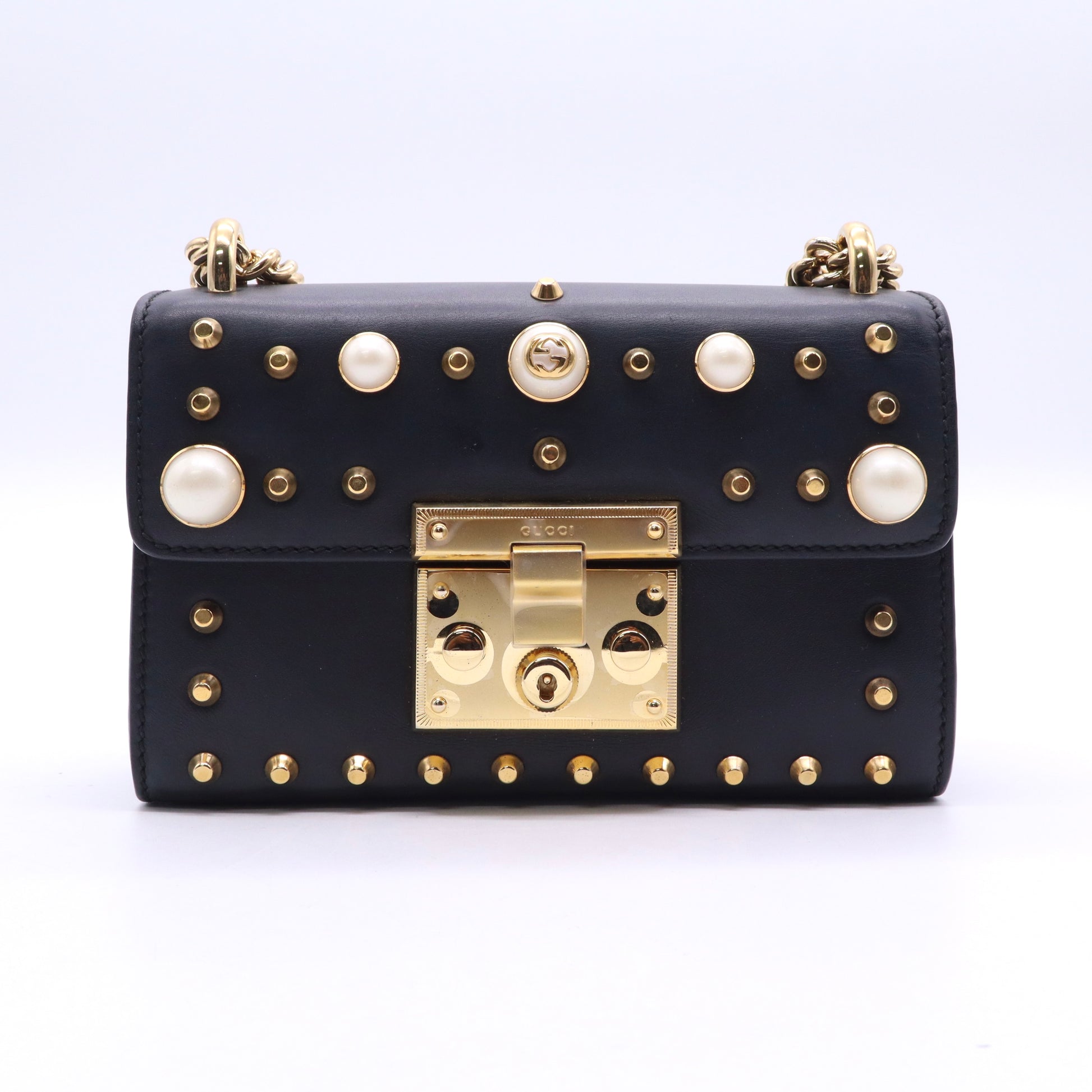 Pearly Padlock Shoulder Bag Studded Leather Small Twins B20925