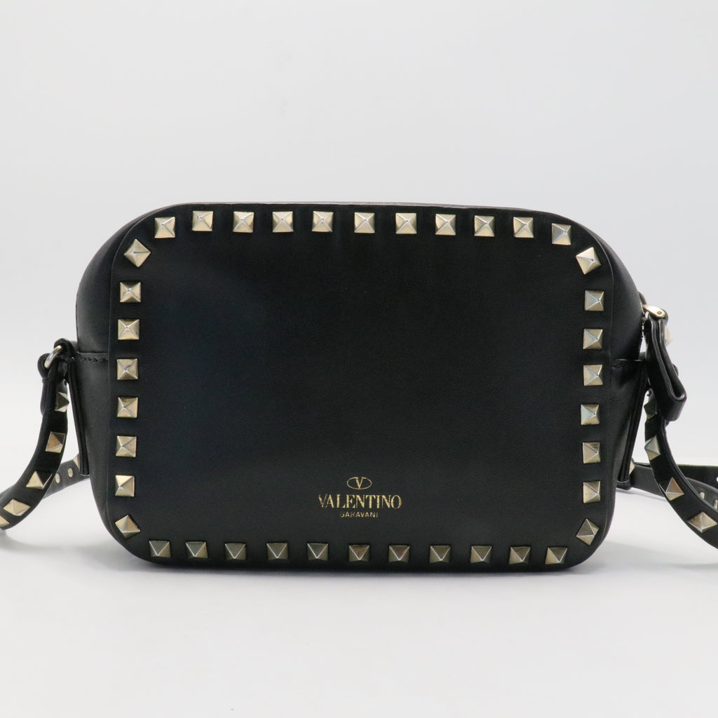 Calfskin Rockstud Camera Crossbody Bag Black
