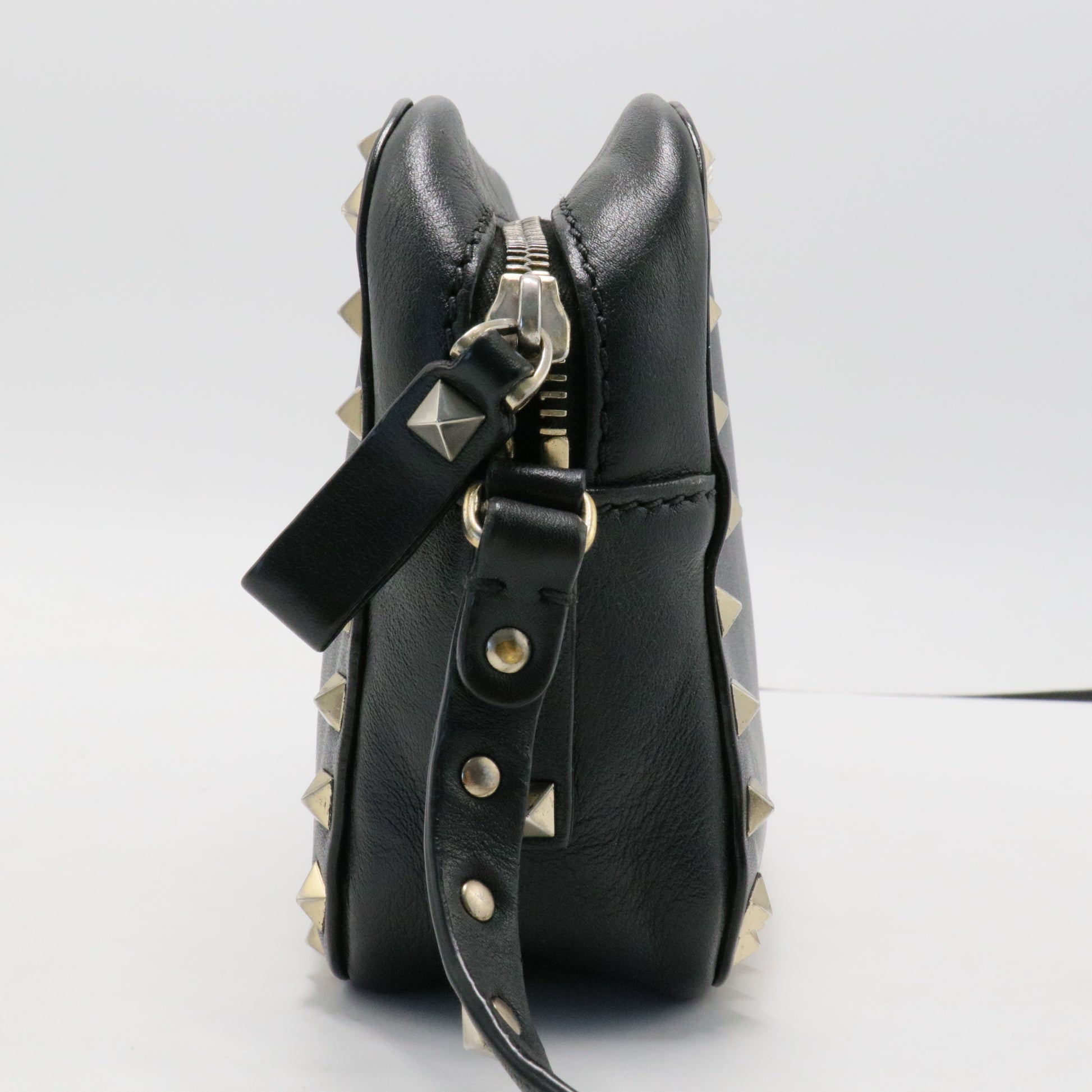 Calfskin Rockstud Camera Crossbody Bag Black