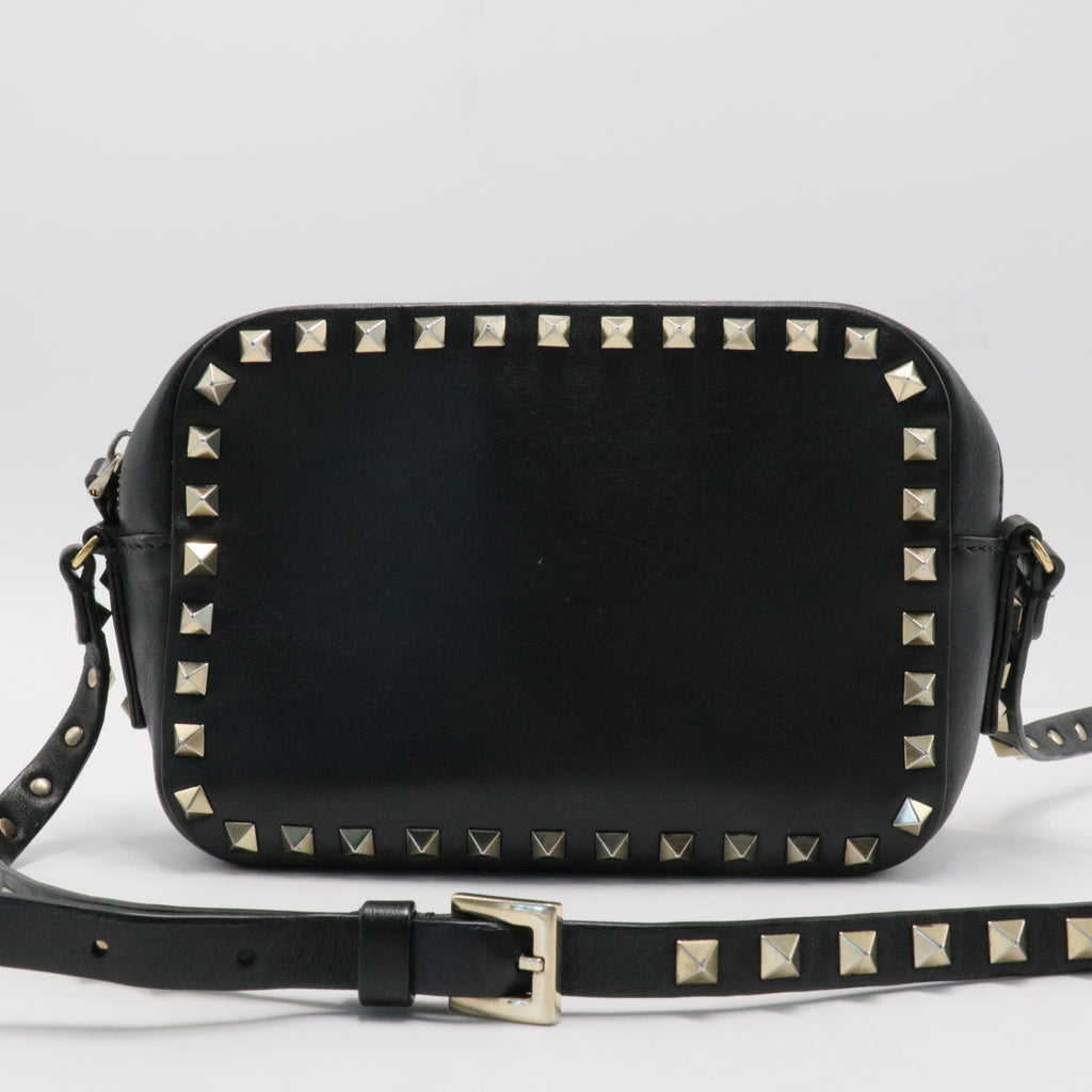 Calfskin Rockstud Camera Crossbody Bag Black
