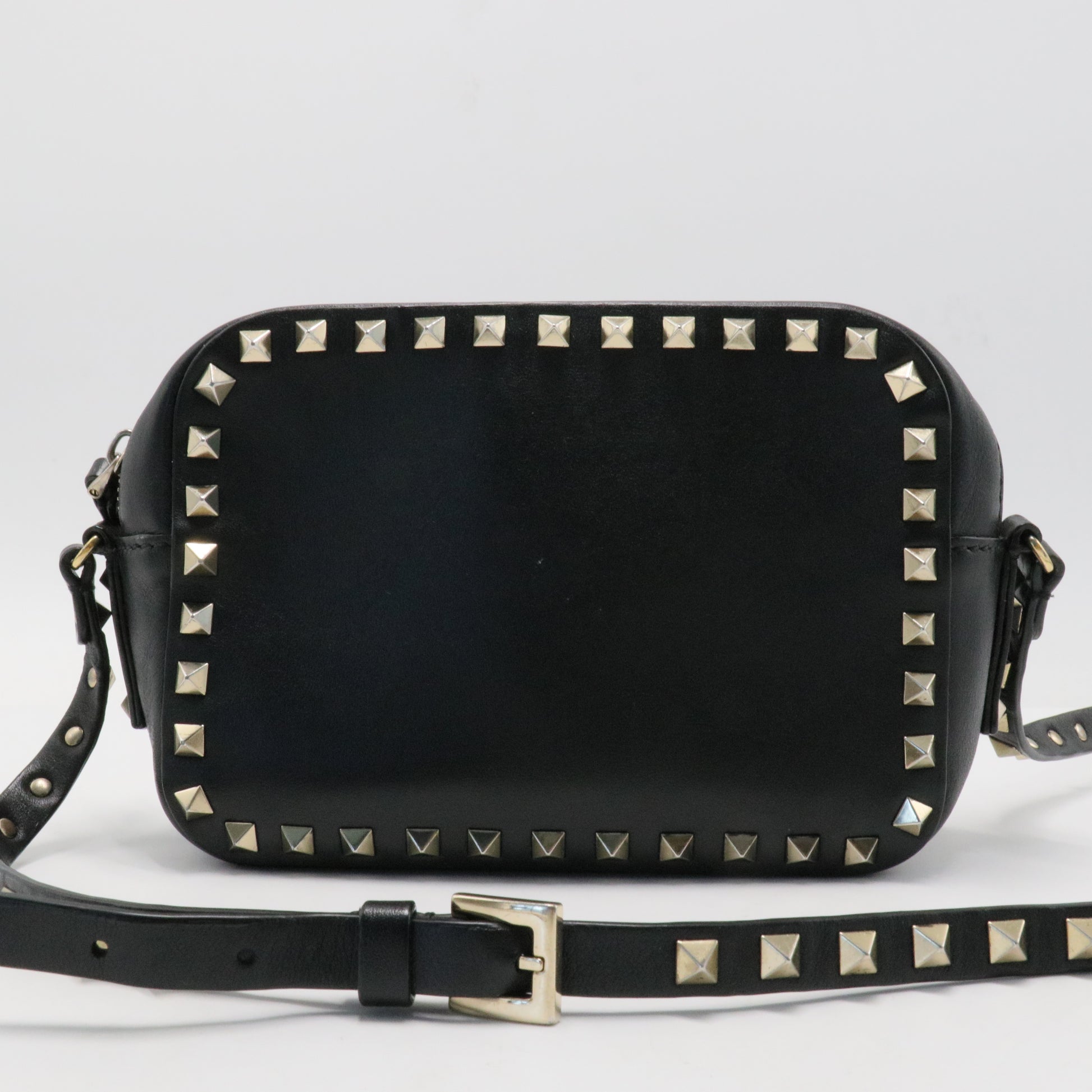 Calfskin Rockstud Camera Crossbody Bag Black