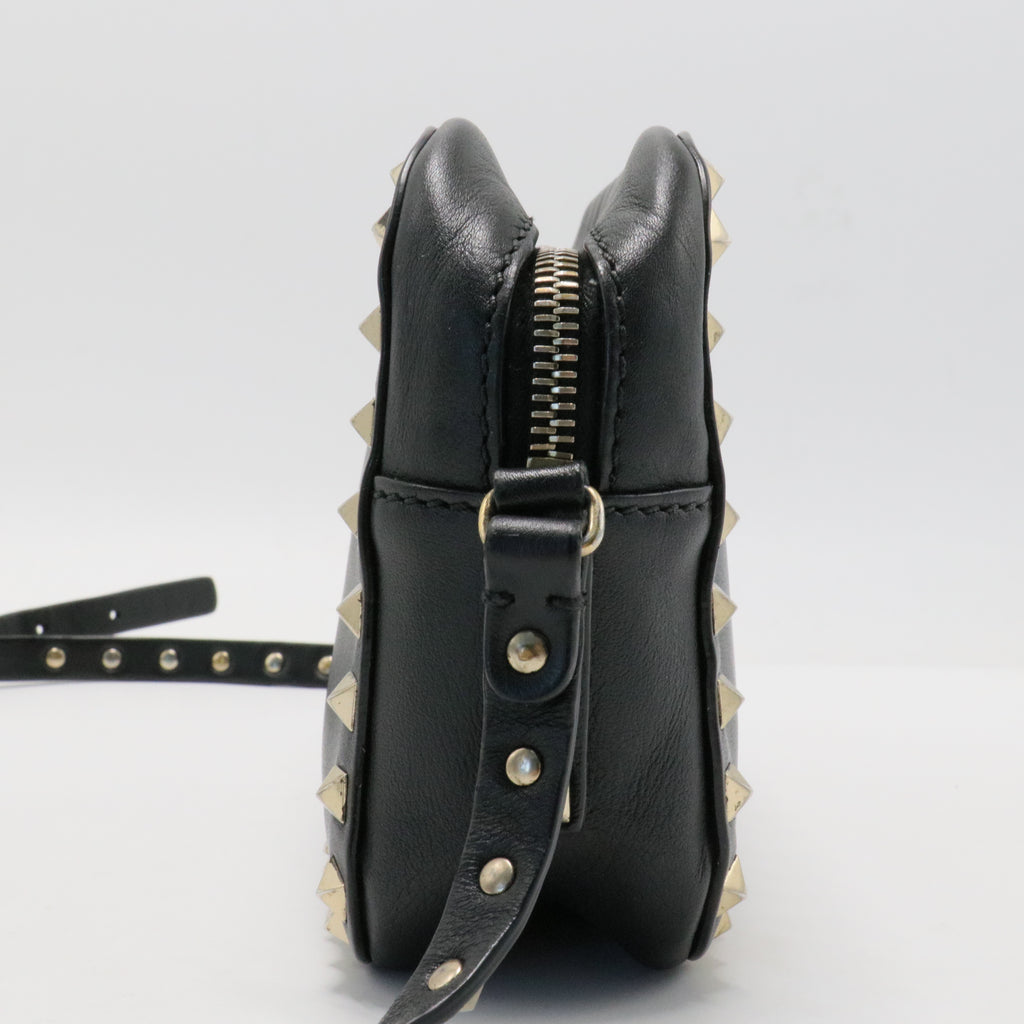 Calfskin Rockstud Camera Crossbody Bag Black