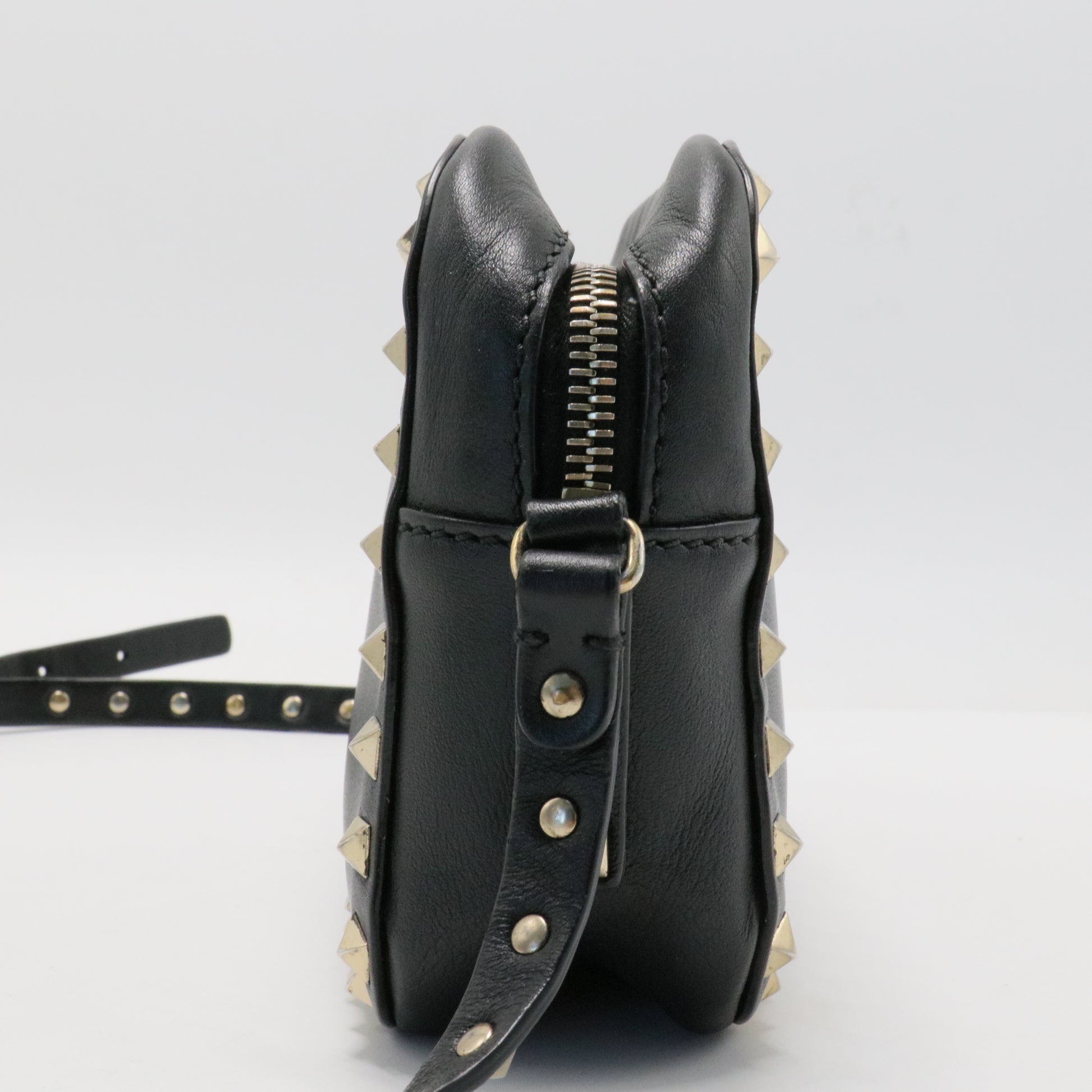 Calfskin Rockstud Camera Crossbody Bag Black