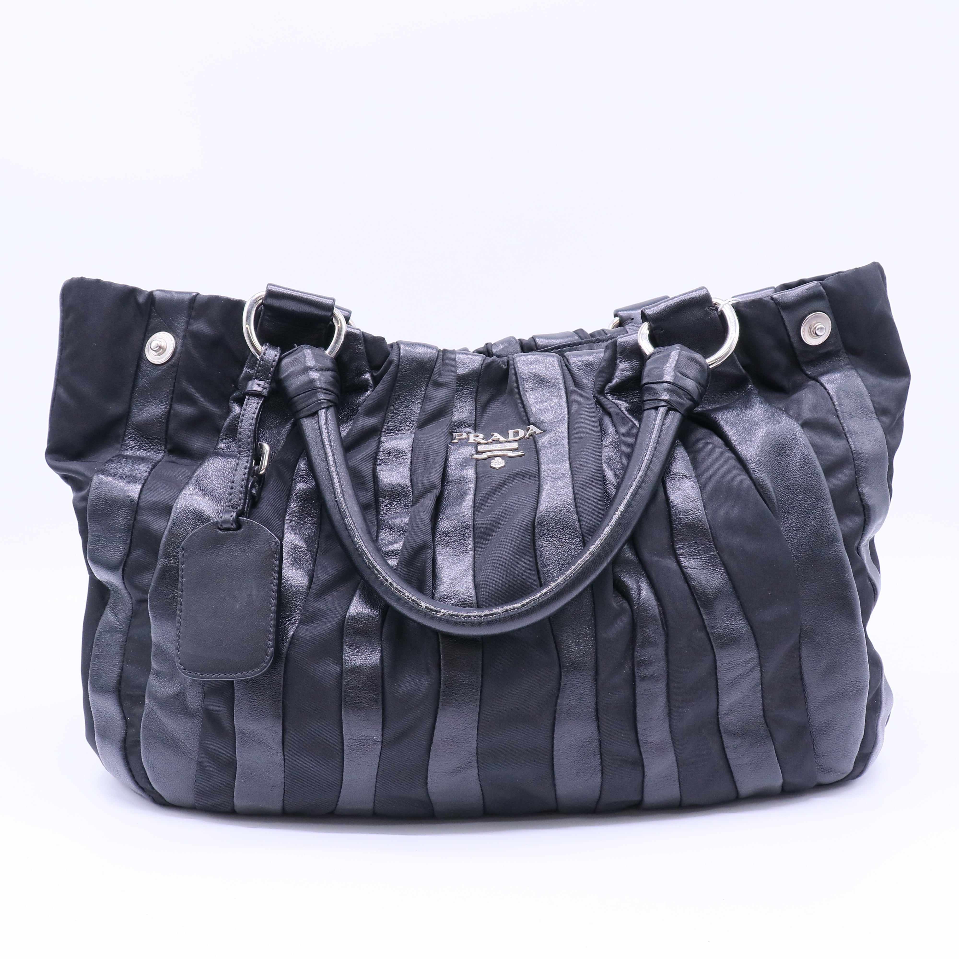 Prada Tessuto and Nappa Leather Stripes Tote Bag Twins LDJ4305