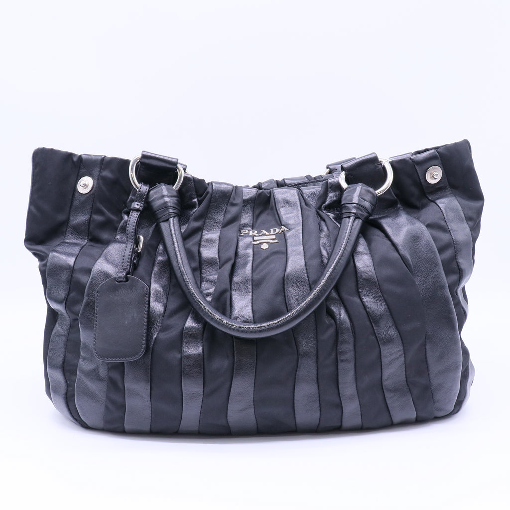 Prada Tessuto and Nappa Leather Stripes Tote Bag Twins LDJ4305