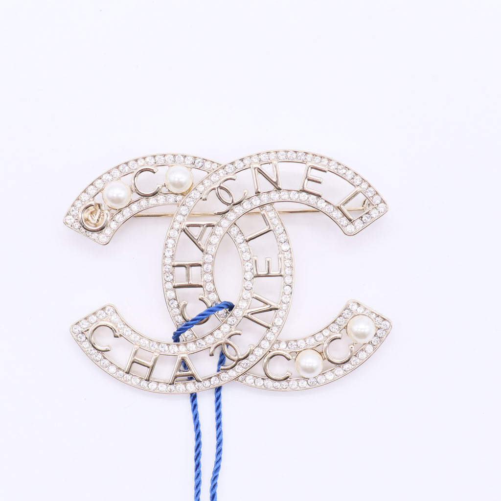 Chanel Openwork Pearl Crystal Brooch J2385 twins