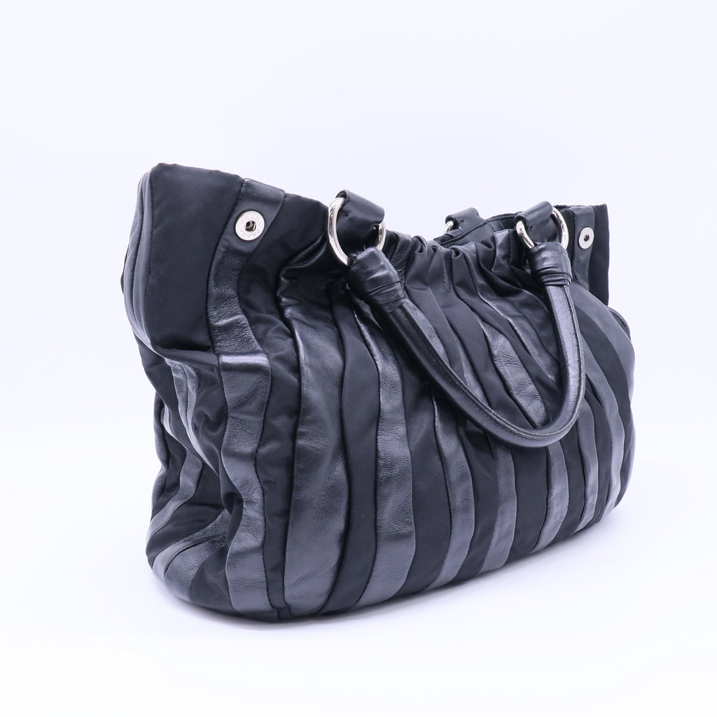 Prada Tessuto and Nappa Leather Stripes Tote Bag Twins LDJ4305