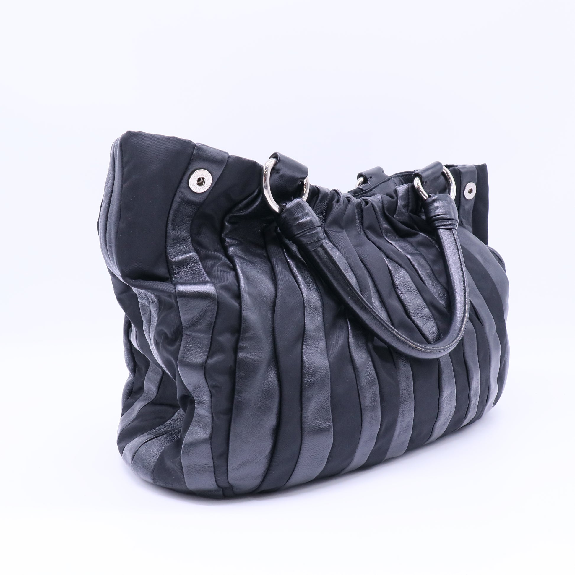Prada Tessuto and Nappa Leather Stripes Tote Bag Twins LDJ4305