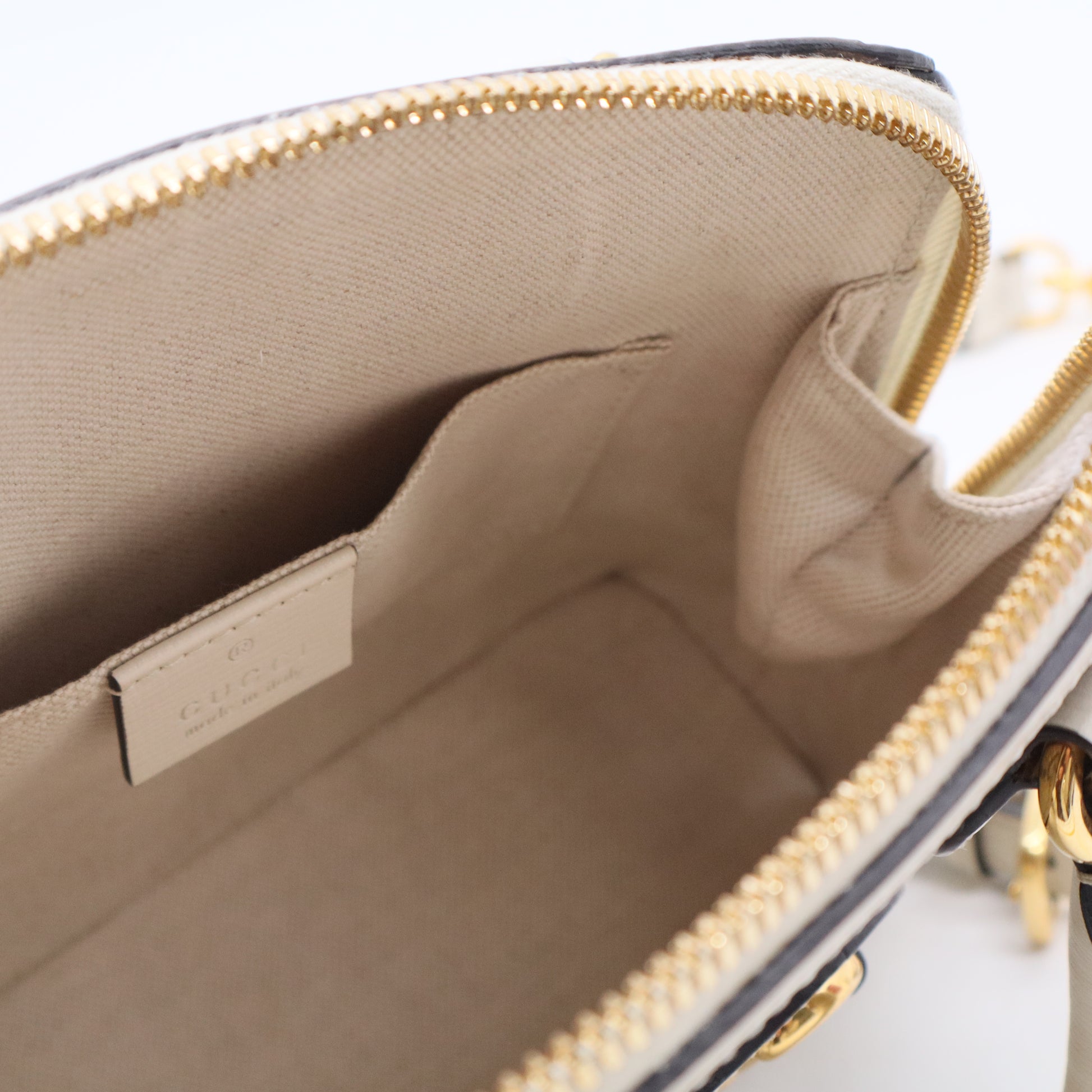 GG Supreme Monogram Azalea Calfskin Mini Horsebit 1955 Top Handle Bag Beige Ebony Mystic White B20308