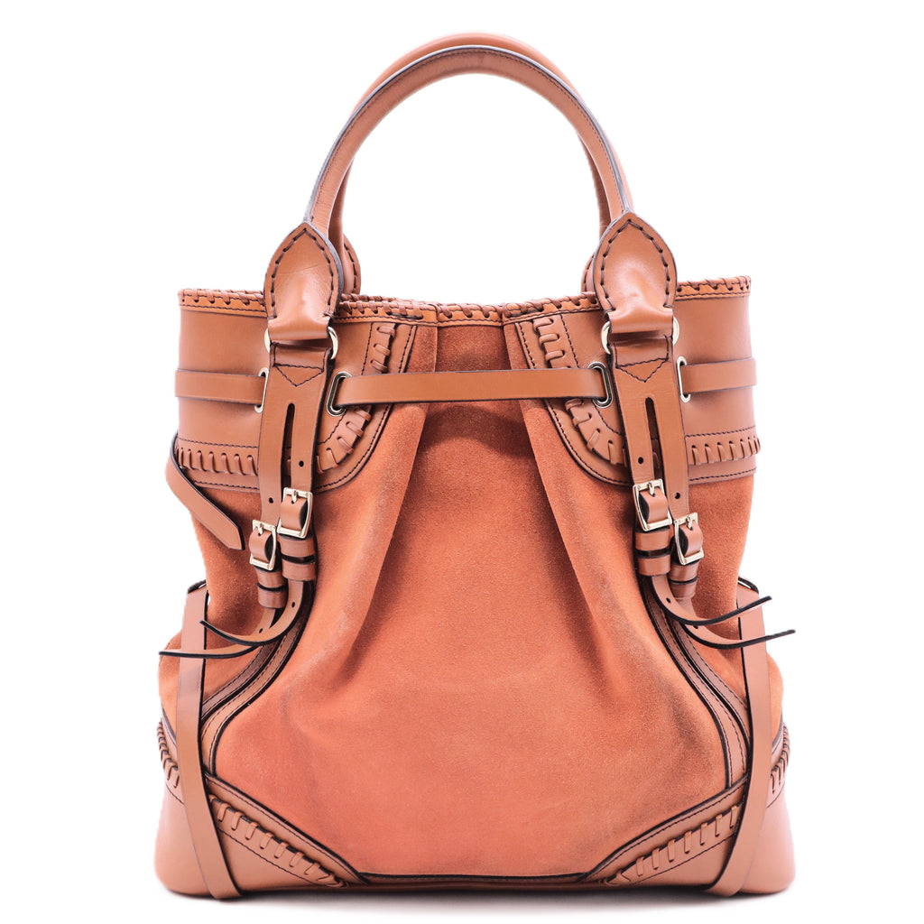Bridle Whipstitch Tote Suede with Leather Large