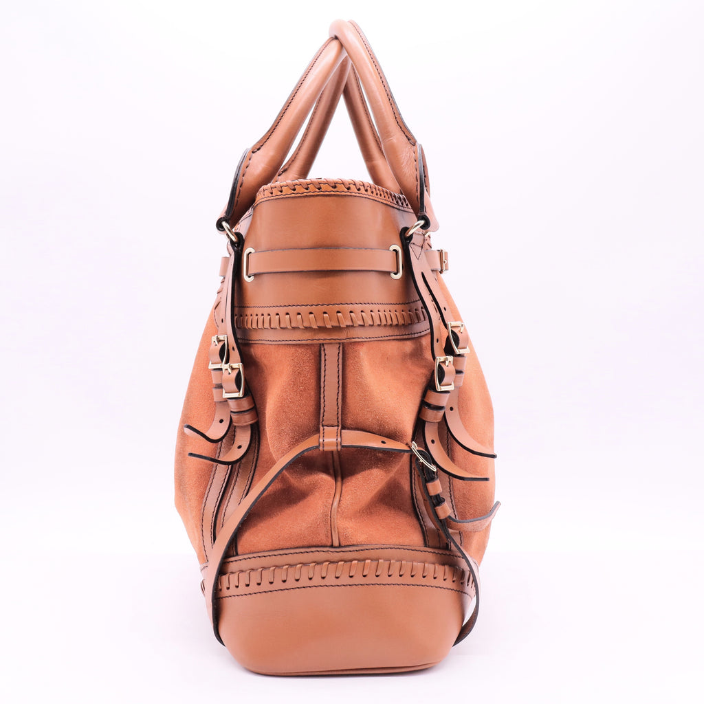 Bridle Whipstitch Tote Suede with Leather Large