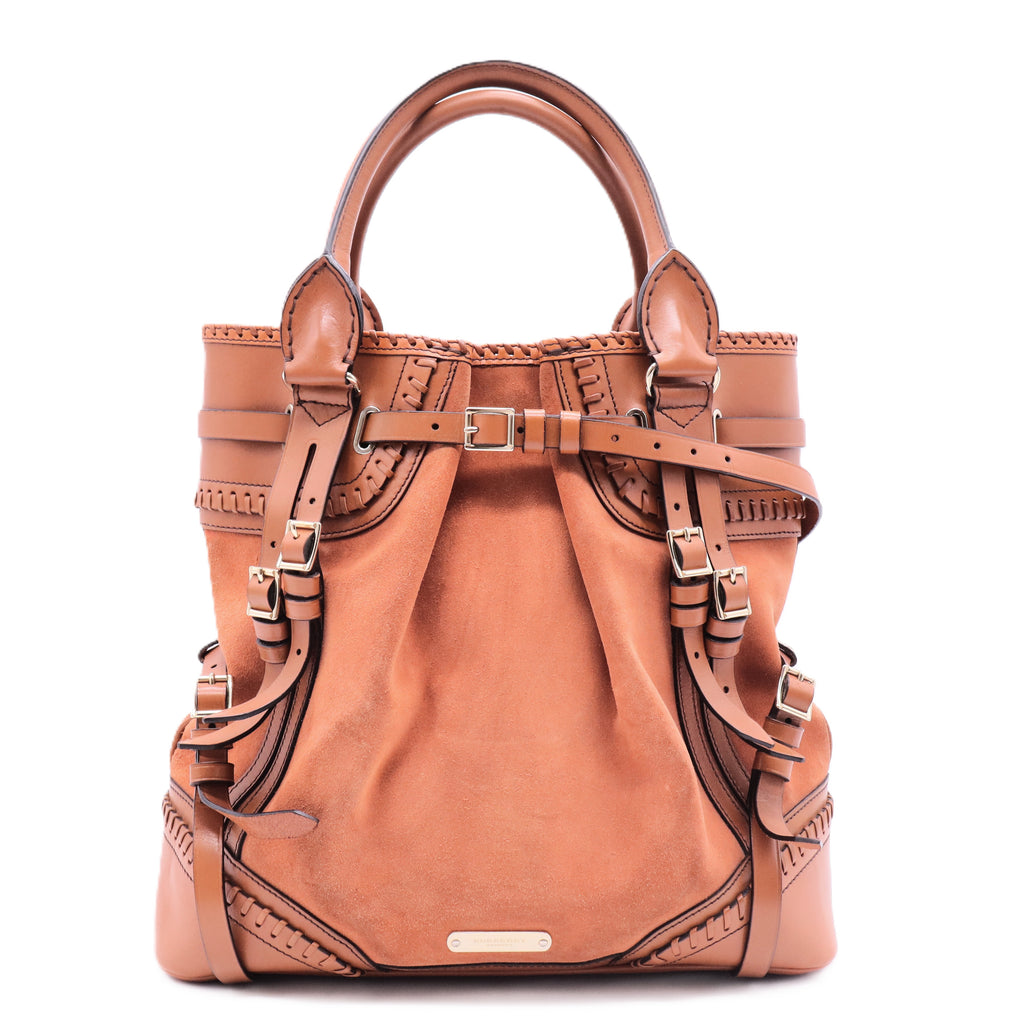 Bridle Whipstitch Tote Suede with Leather Large