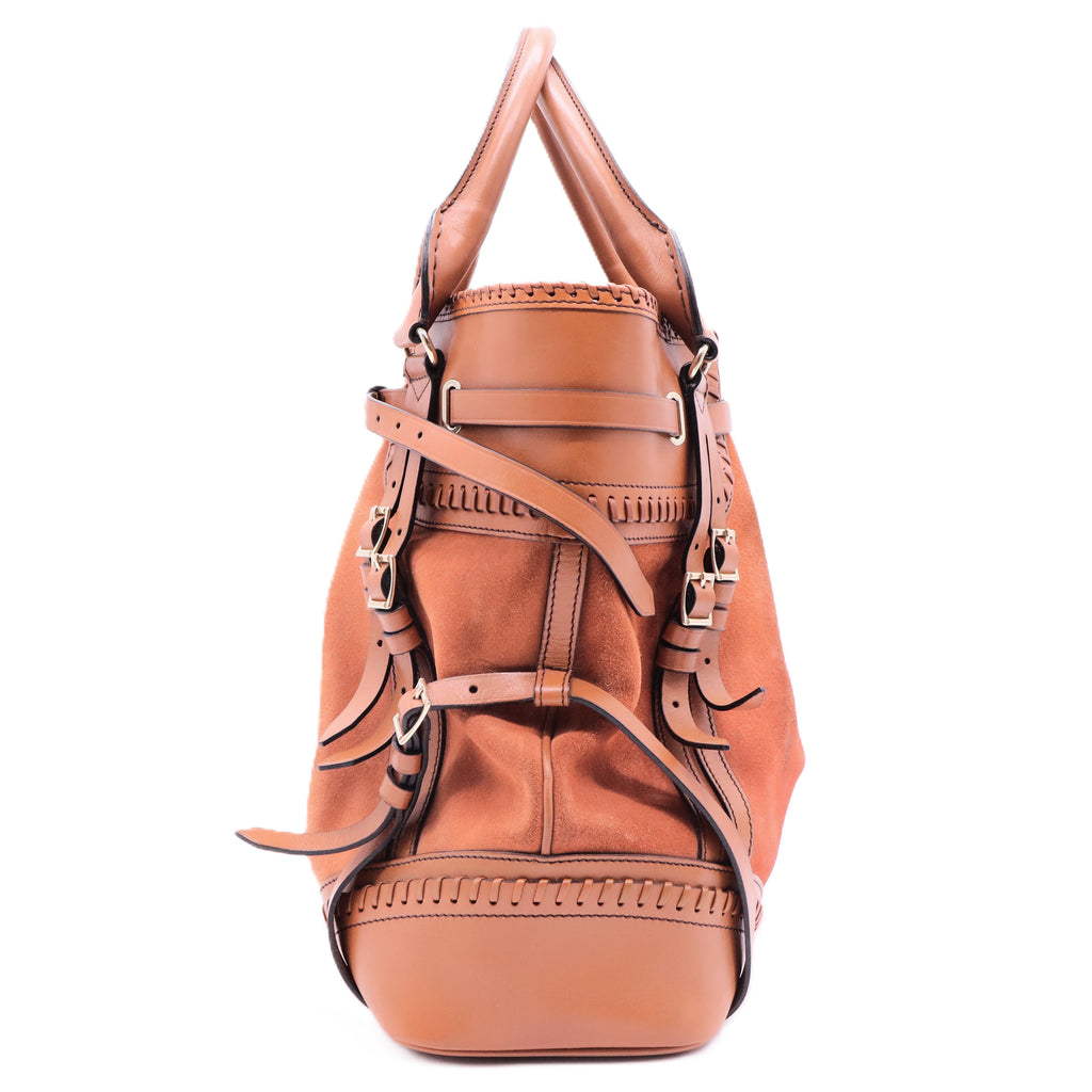 Bridle Whipstitch Tote Suede with Leather Large
