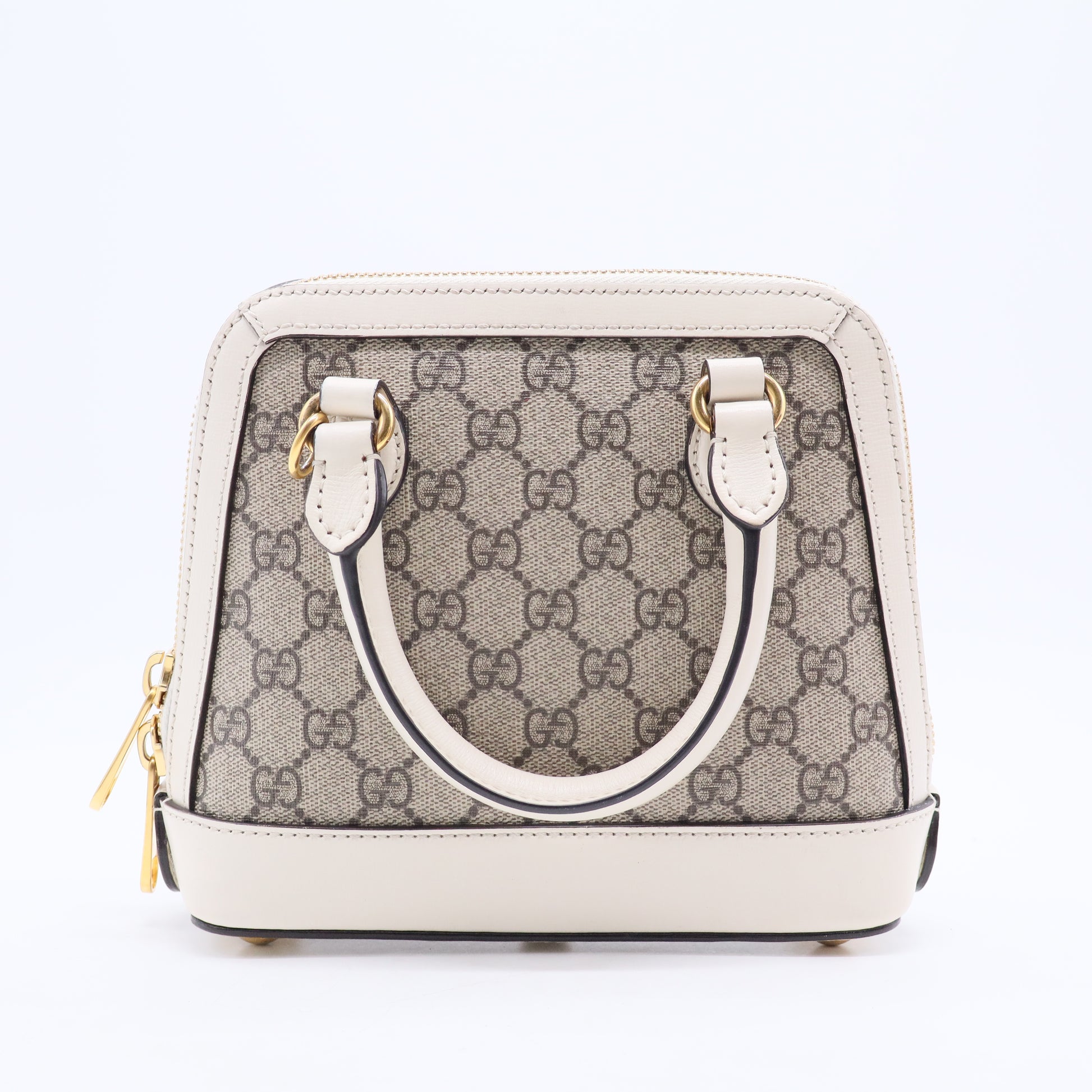 GG Supreme Monogram Azalea Calfskin Mini Horsebit 1955 Top Handle Bag Beige Ebony Mystic White B20308
