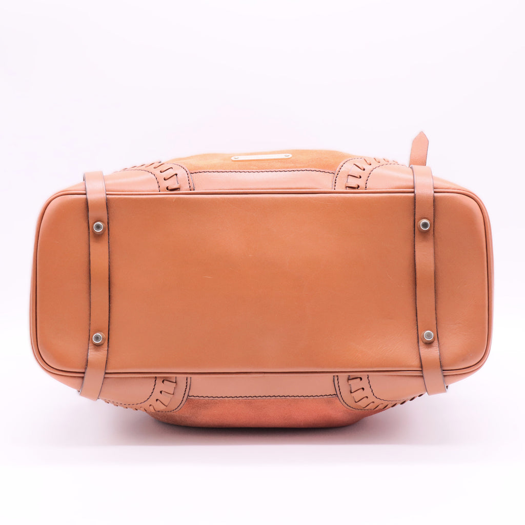 Bridle Whipstitch Tote Suede with Leather Large