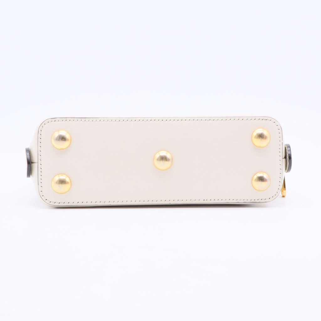 GG Supreme Monogram Azalea Calfskin Mini Horsebit 1955 Top Handle Bag Beige Ebony Mystic White B20308