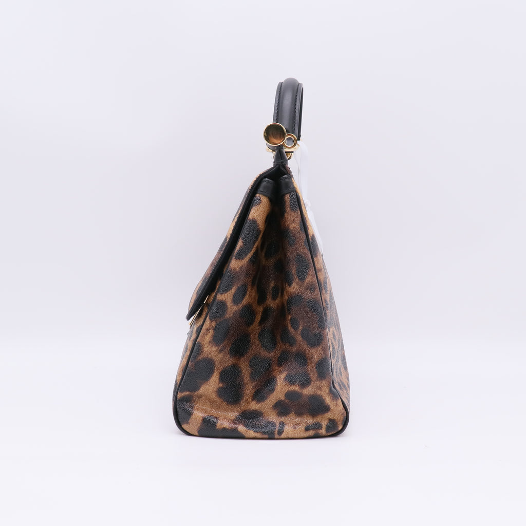 Brown/Black Leopard Print Coated Canvas and Leather Large Miss Sicily Top Handle Bag B23415