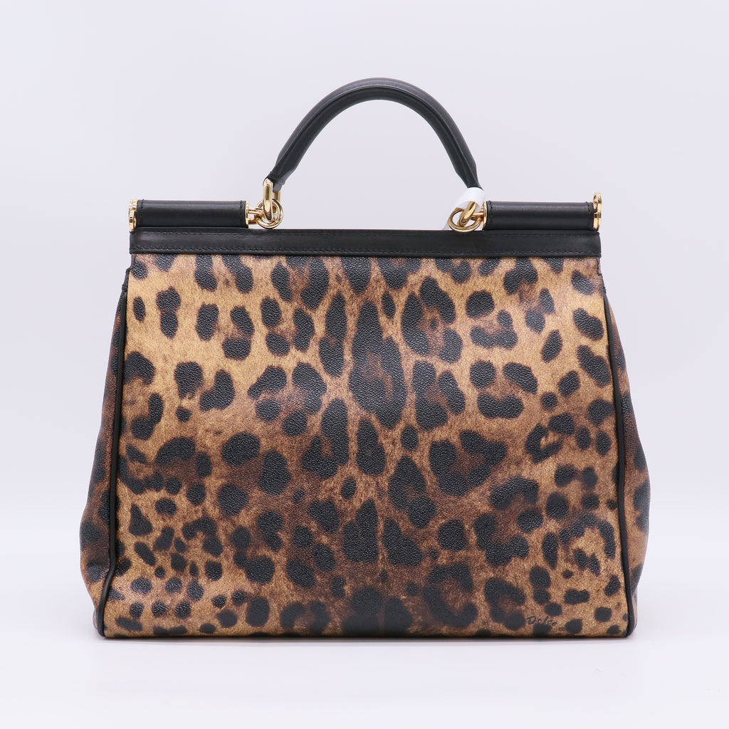 Brown/Black Leopard Print Coated Canvas and Leather Large Miss Sicily Top Handle Bag B23415