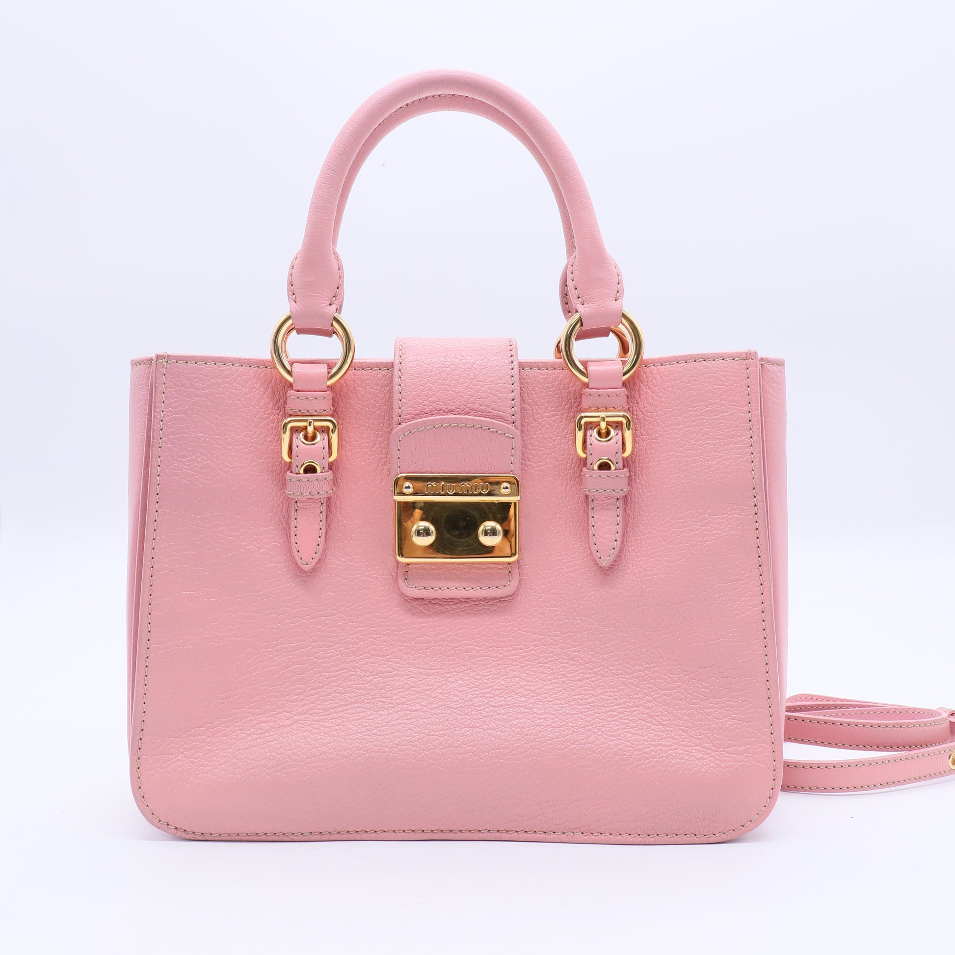 Miu Miu Pink Madras Leather Top Handle Bag Twins B21150