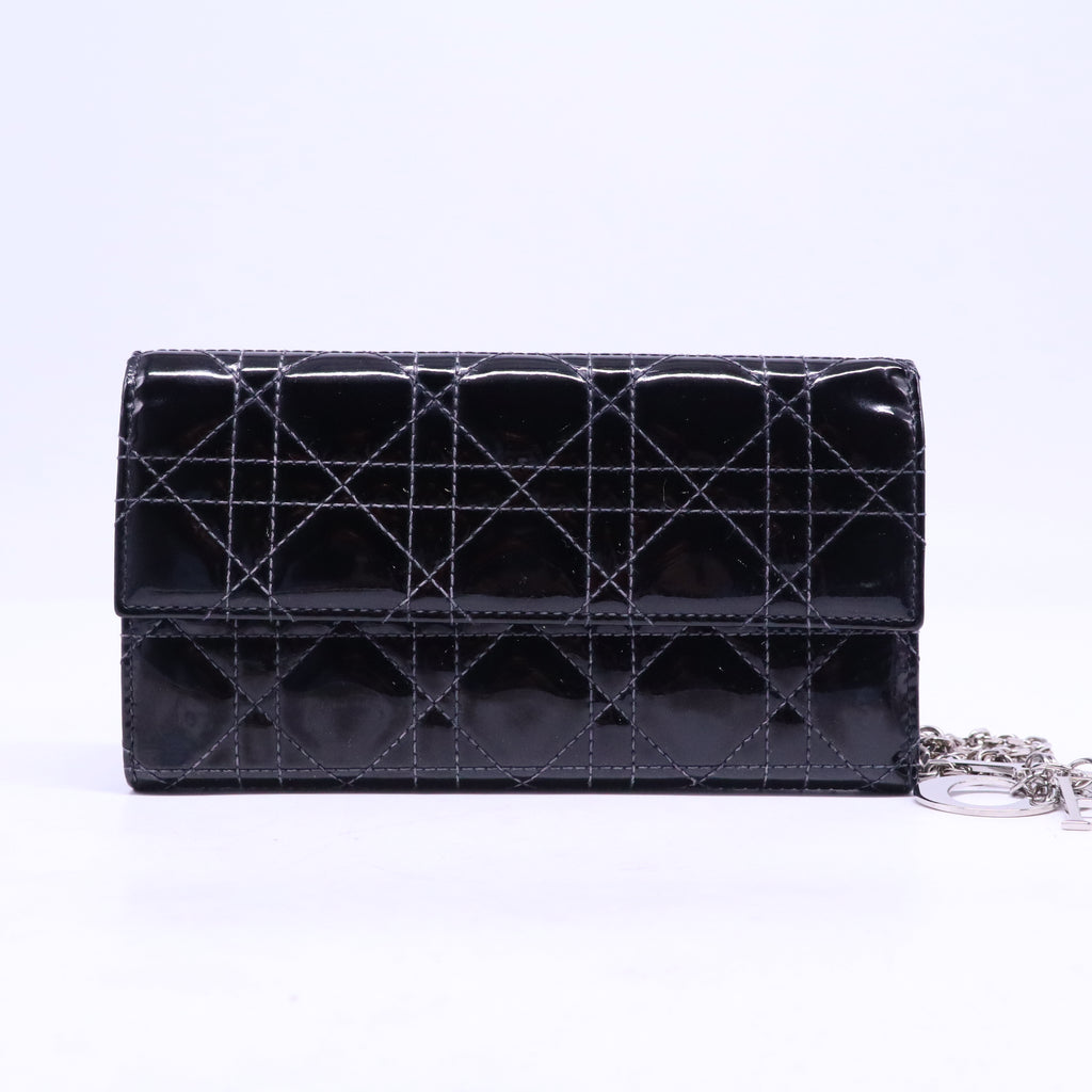 Christian Dior Patent Cannage Rendez-vous Chain Wallet Black W20718