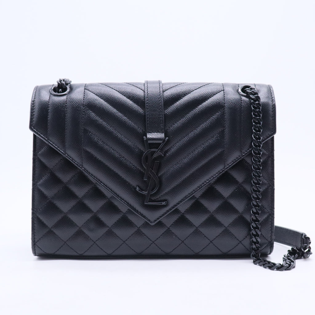 Grain De Poudre Textured Mixed Matelasse Triquilt Medium Monogram Monochrome Satchel Black B20326