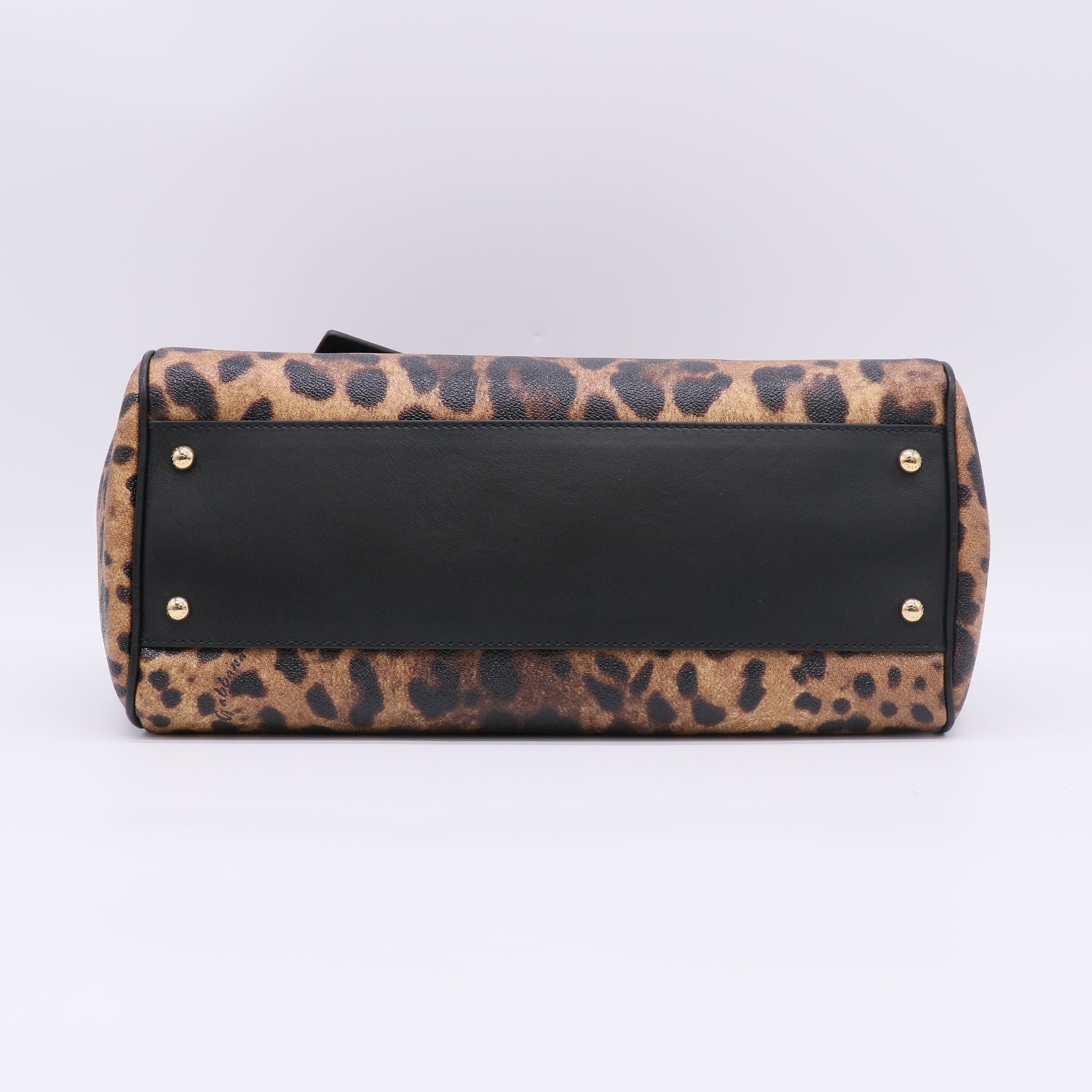 Brown/Black Leopard Print Coated Canvas and Leather Large Miss Sicily Top Handle Bag B23415