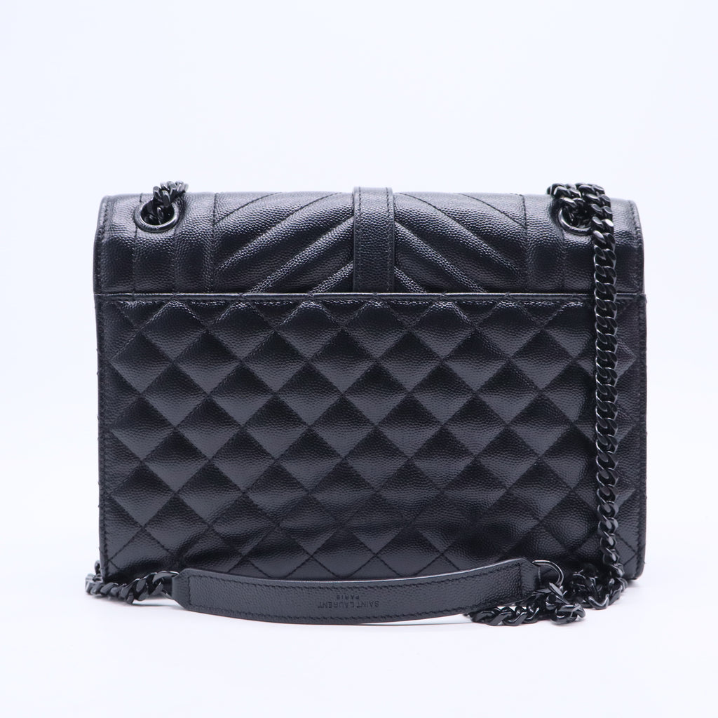 Grain De Poudre Textured Mixed Matelasse Triquilt Medium Monogram Monochrome Satchel Black B20326