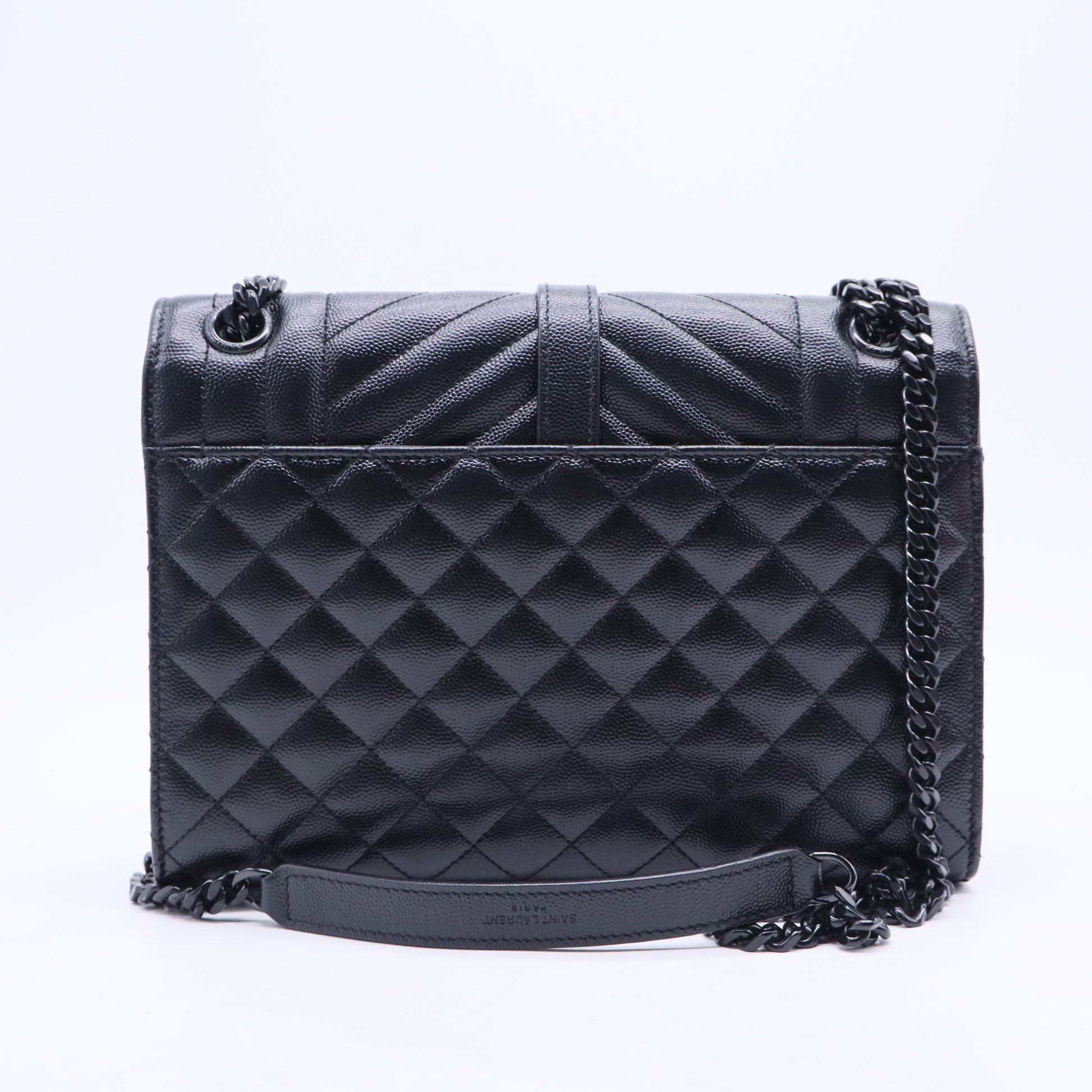 Grain De Poudre Textured Mixed Matelasse Triquilt Medium Monogram Monochrome Satchel Black B20326