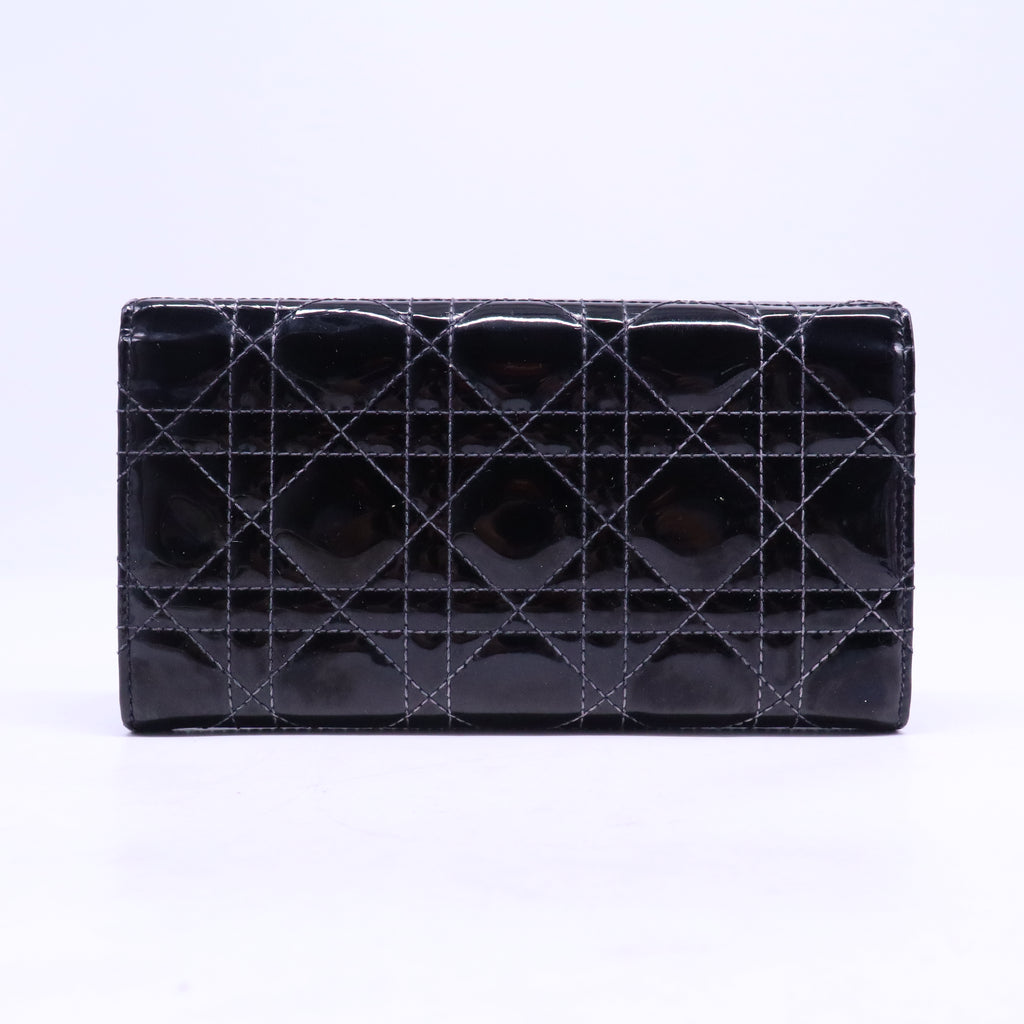 Christian Dior Patent Cannage Rendez-vous Chain Wallet Black W20718