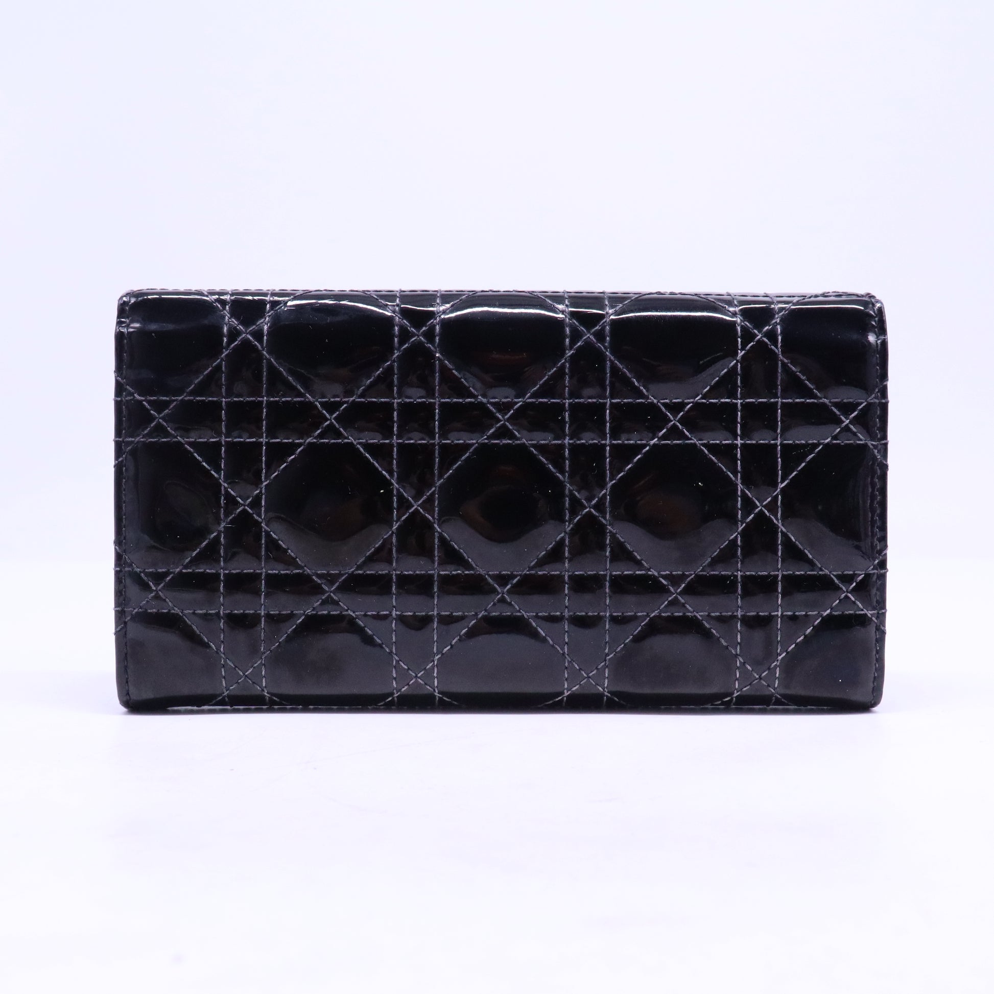 Christian Dior Patent Cannage Rendez-vous Chain Wallet Black W20718