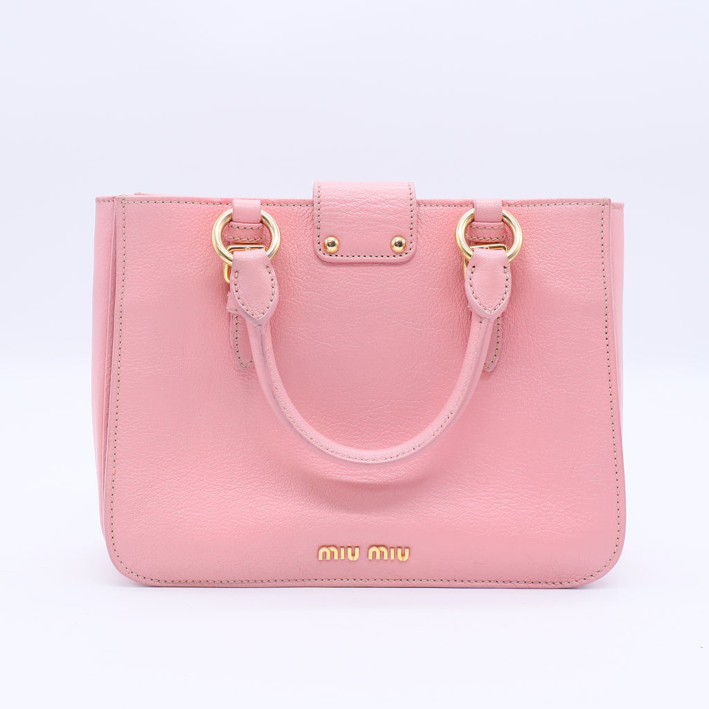 Miu Miu Pink Madras Leather Top Handle Bag Twins B21150