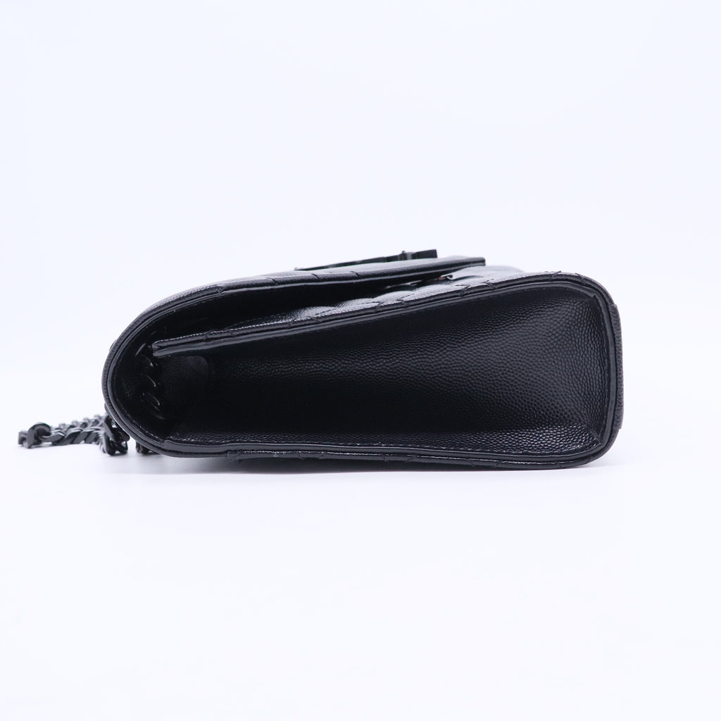 Grain De Poudre Textured Mixed Matelasse Triquilt Medium Monogram Monochrome Satchel Black B20326