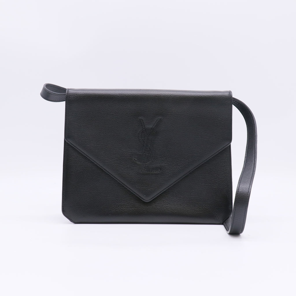 Yves Saint Laurent Vintage Logo-Embossed Leather Envelope Shoulder Bag B23513
