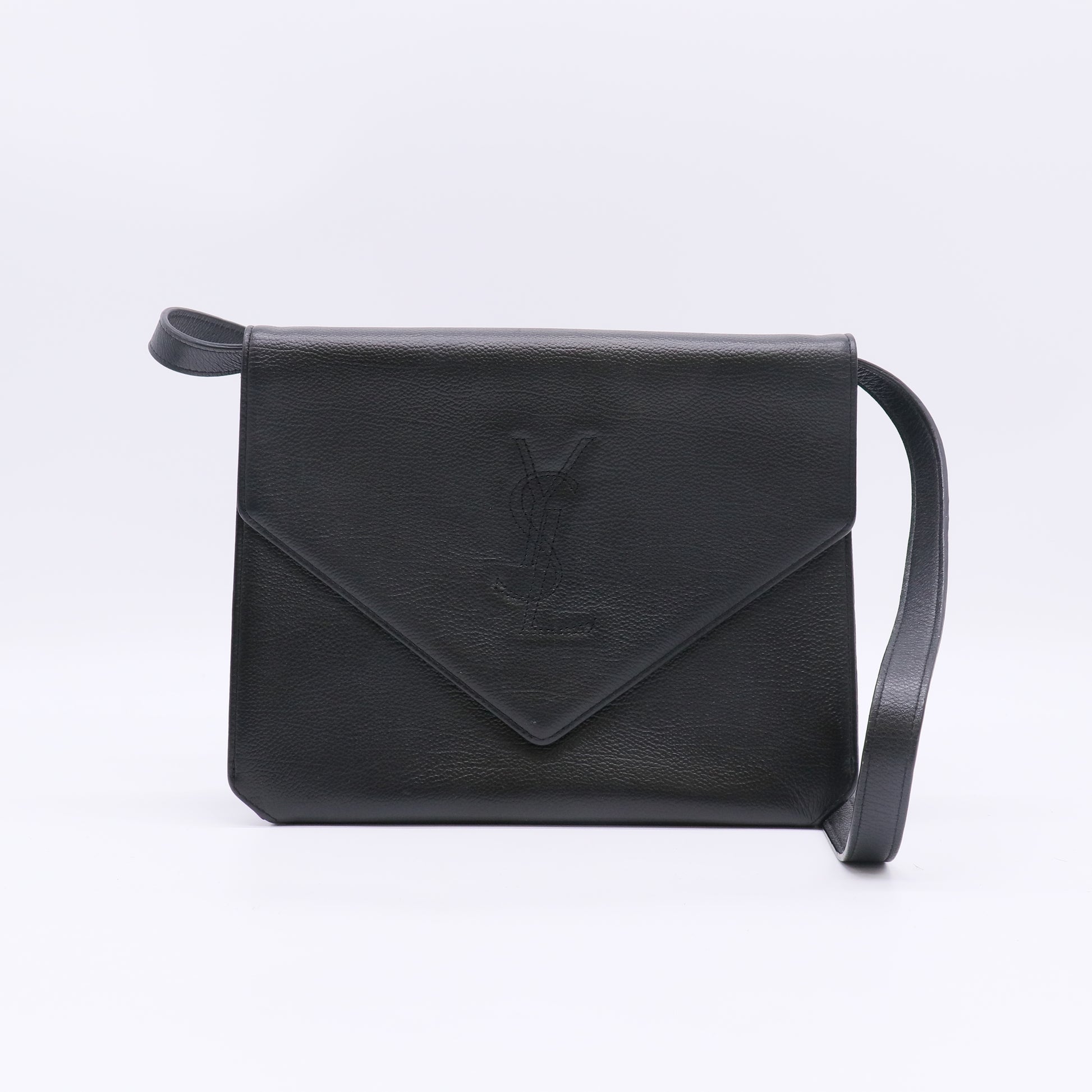 Yves Saint Laurent Vintage Logo-Embossed Leather Envelope Shoulder Bag B23513