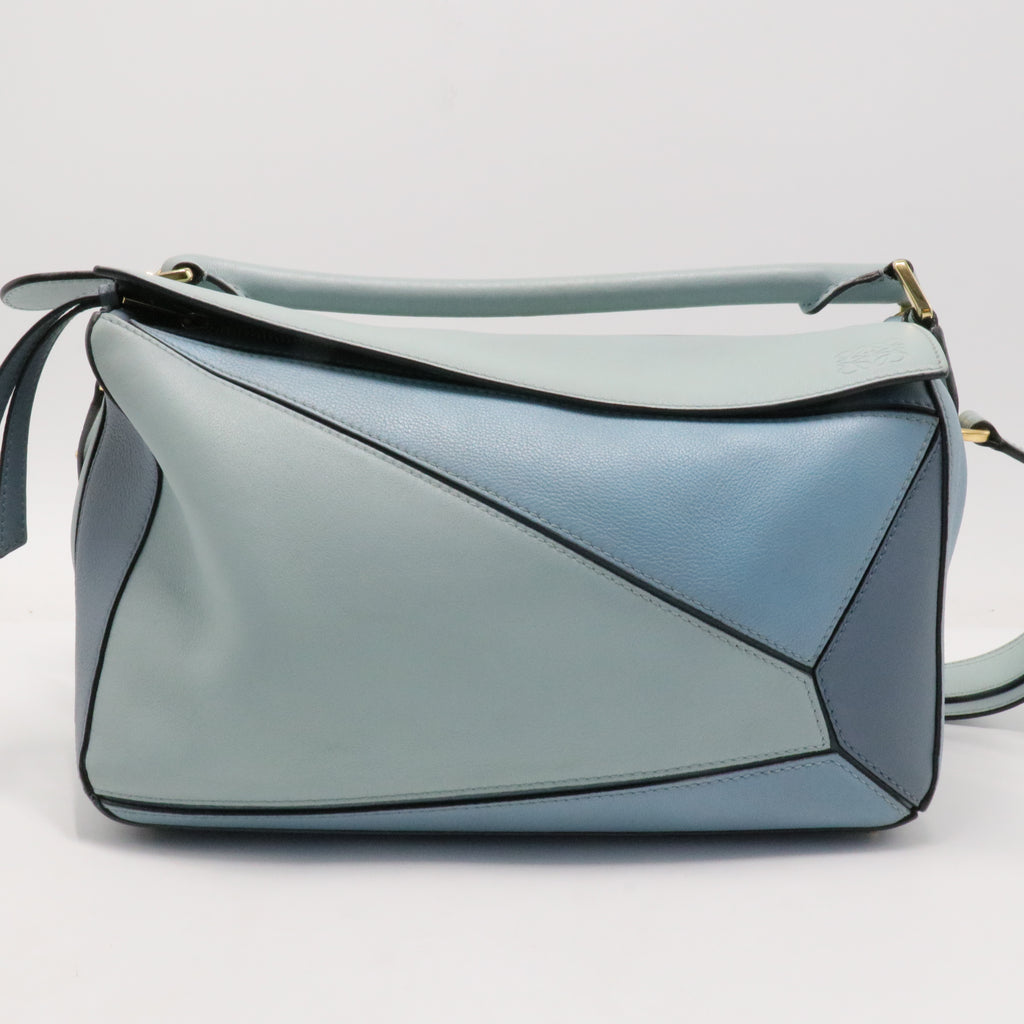 Calfskin Medium Puzzle Bag Aqua Light Blue Stone Blue