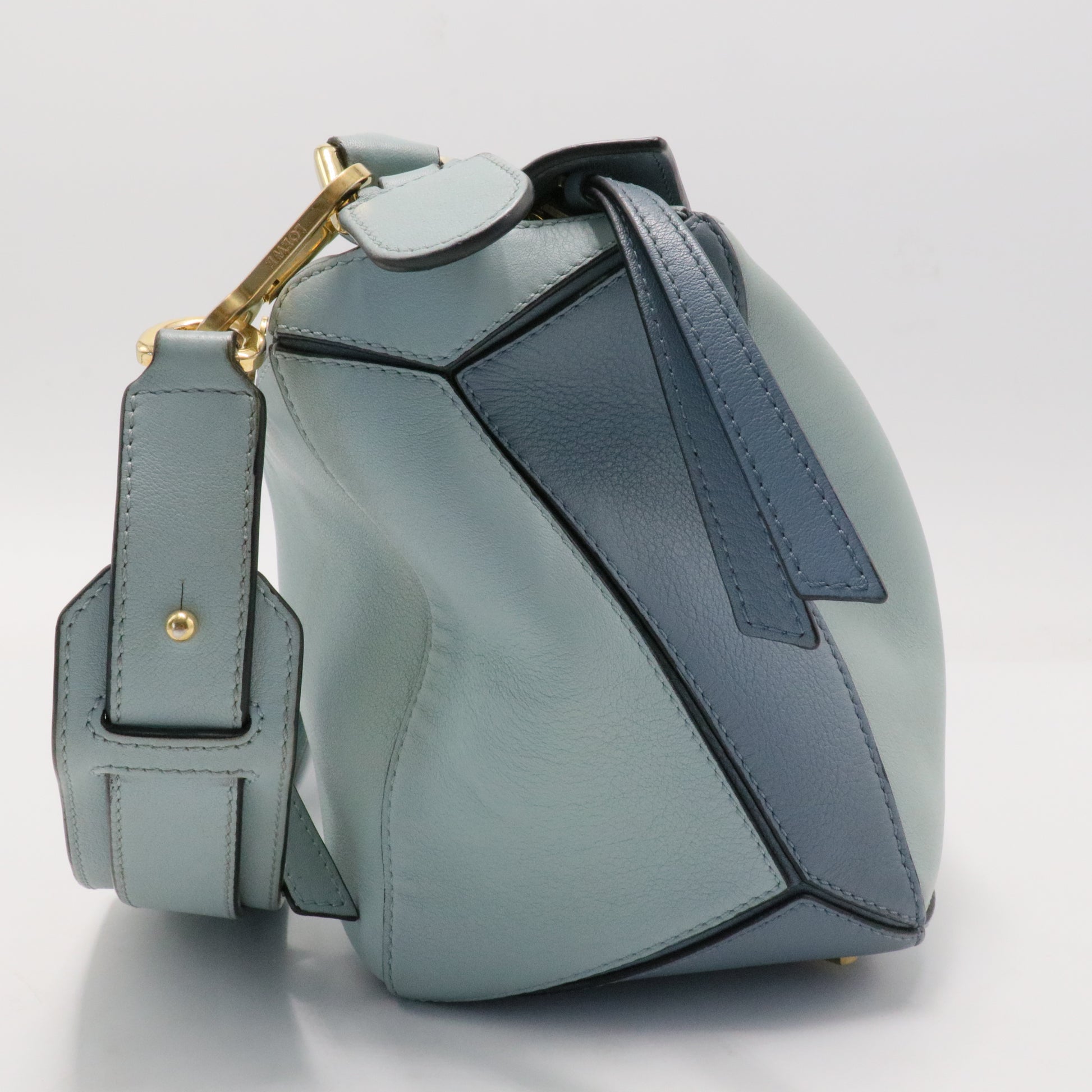 Calfskin Medium Puzzle Bag Aqua Light Blue Stone Blue