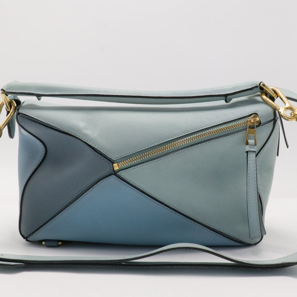 Calfskin Medium Puzzle Bag Aqua Light Blue Stone Blue