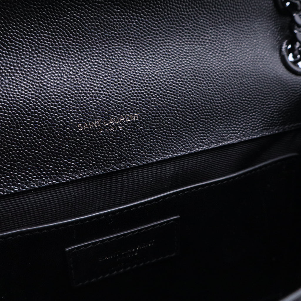 Grain De Poudre Textured Mixed Matelasse Triquilt Medium Monogram Monochrome Satchel Black B20326
