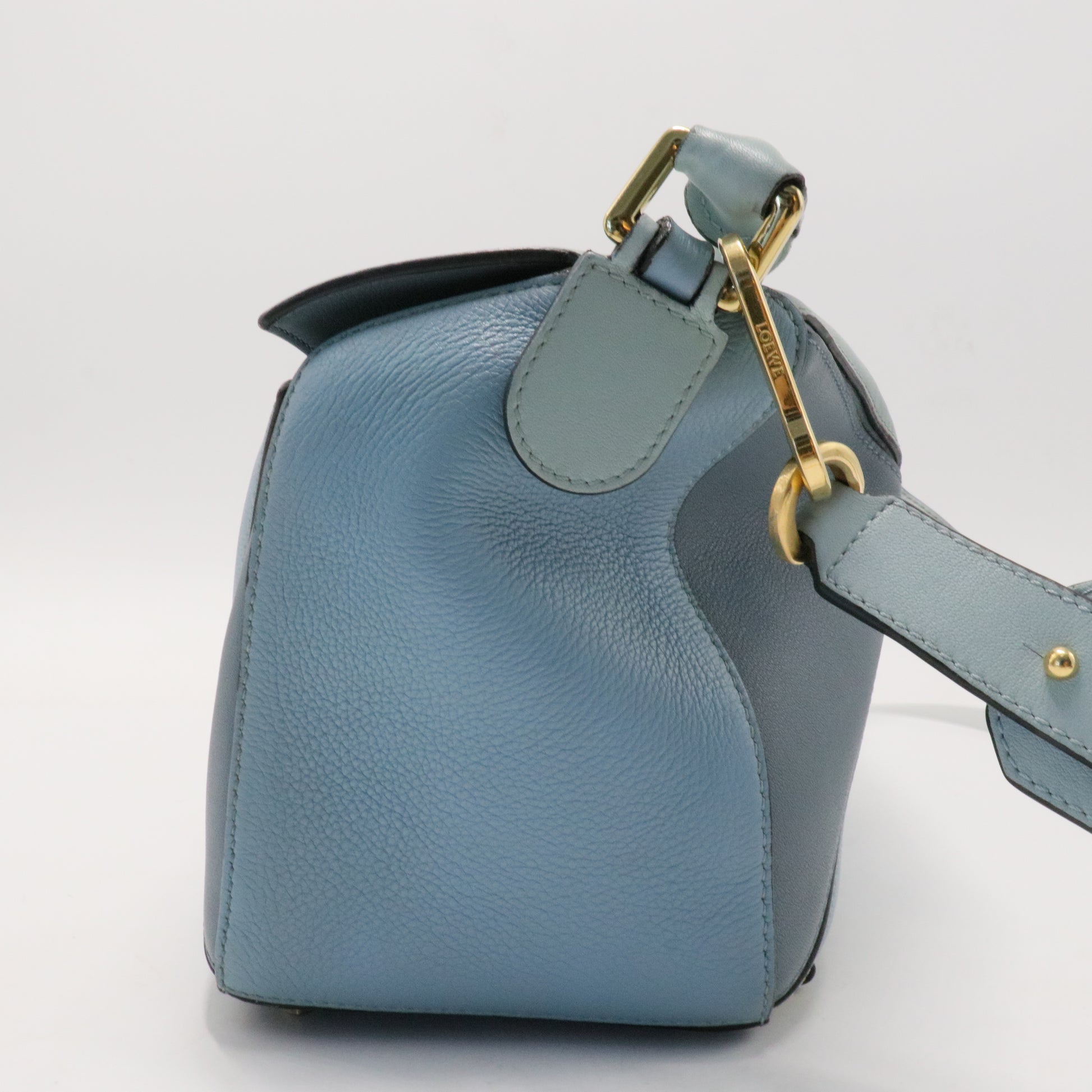 Calfskin Medium Puzzle Bag Aqua Light Blue Stone Blue
